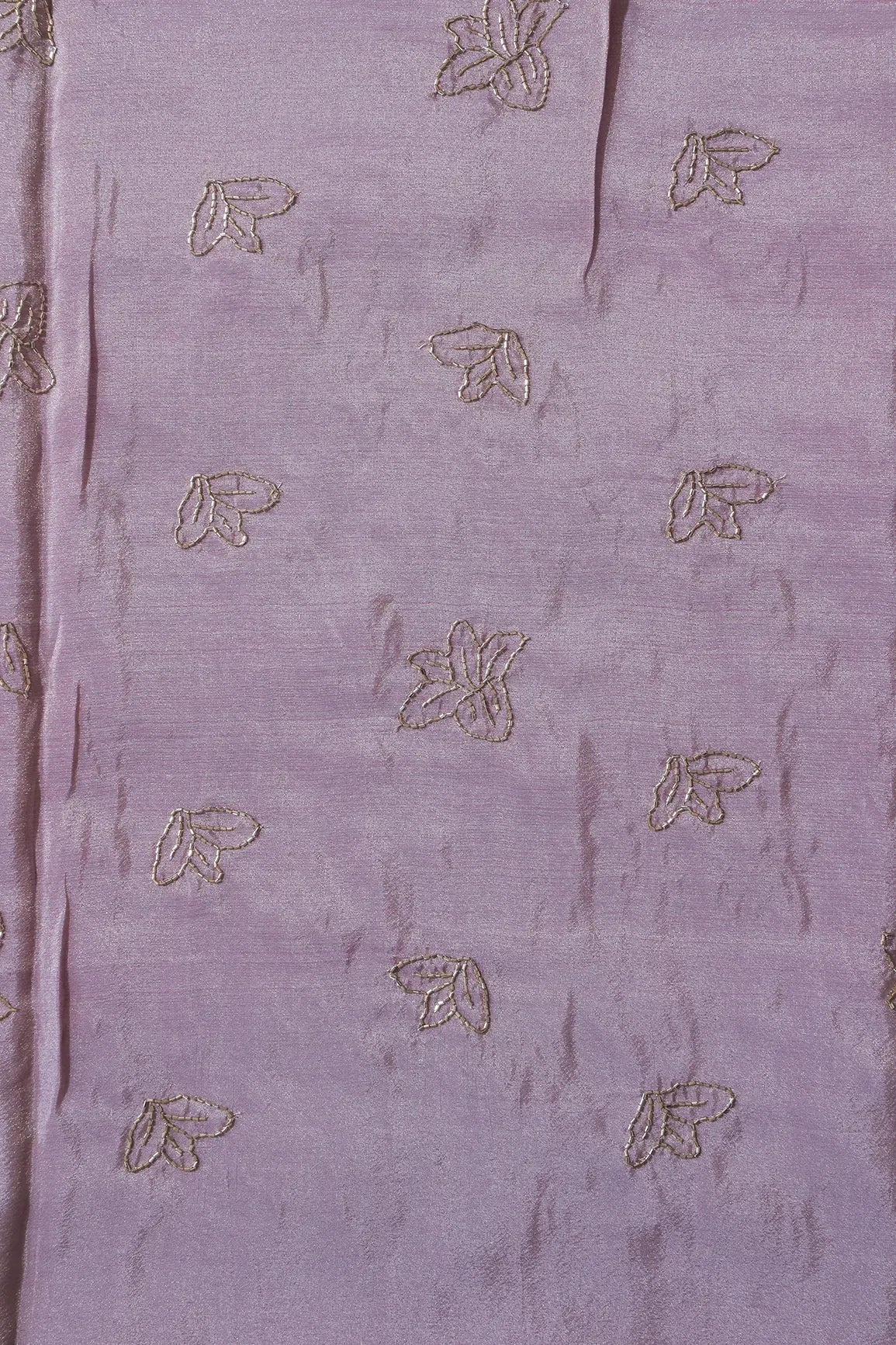 Beautiful Cut Dana Beads Floral Embroidery Work On Lavender Pure Viscose Zari Tissue Fabric