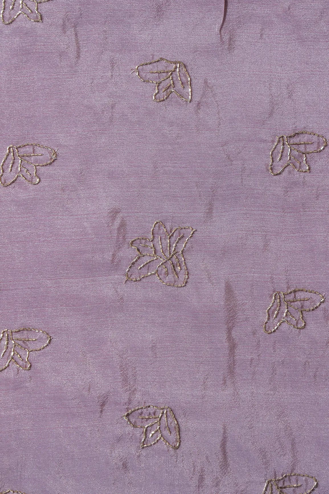 Beautiful Cut Dana Beads Floral Embroidery Work On Lavender Pure Viscose Zari Tissue Fabric