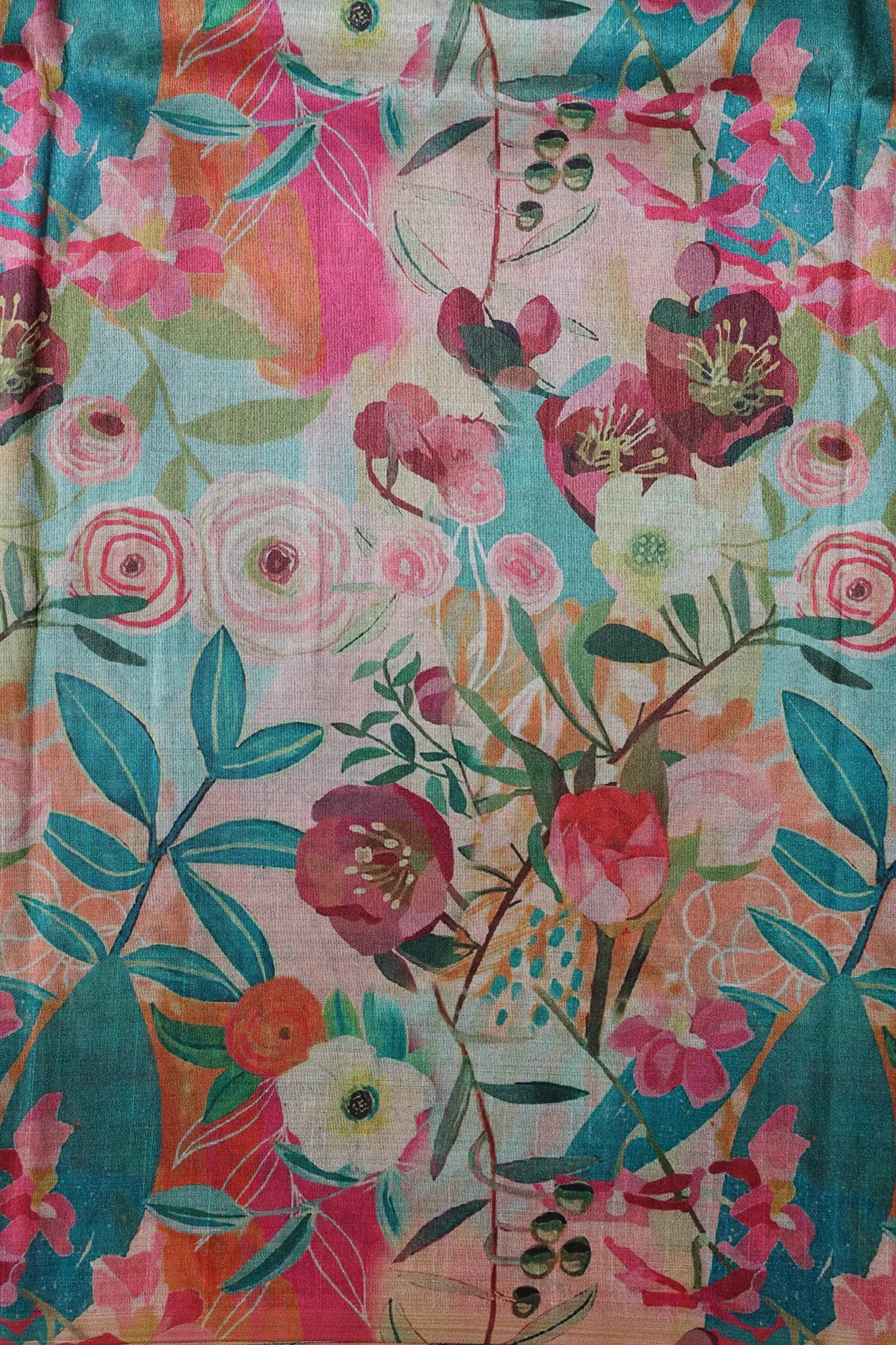 Multi Color Floral Pattern Digital Print On Mulberry Silk Fabric