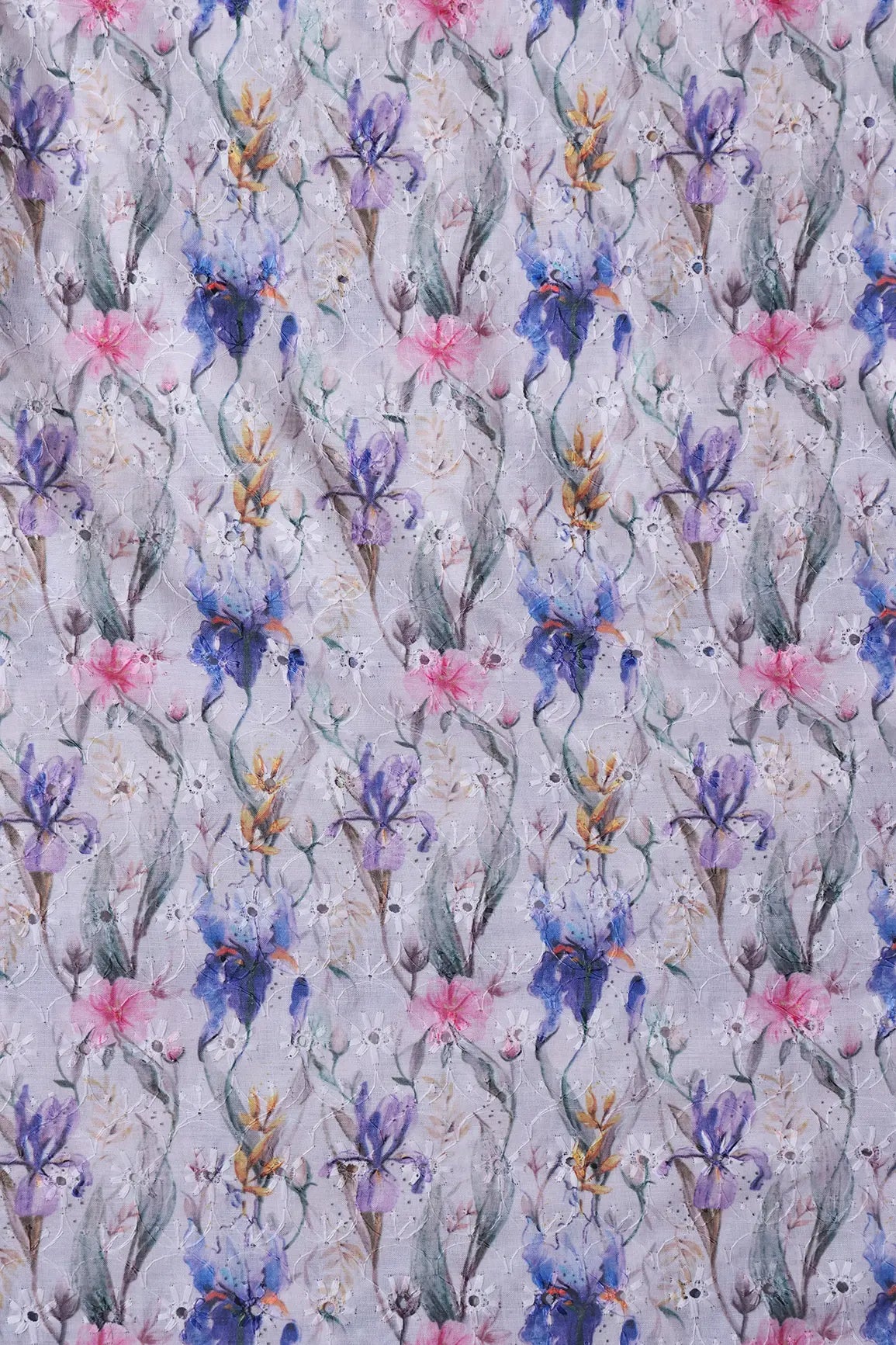 Floral Digital Print On Hakoba Cotton Embroidery Fabric