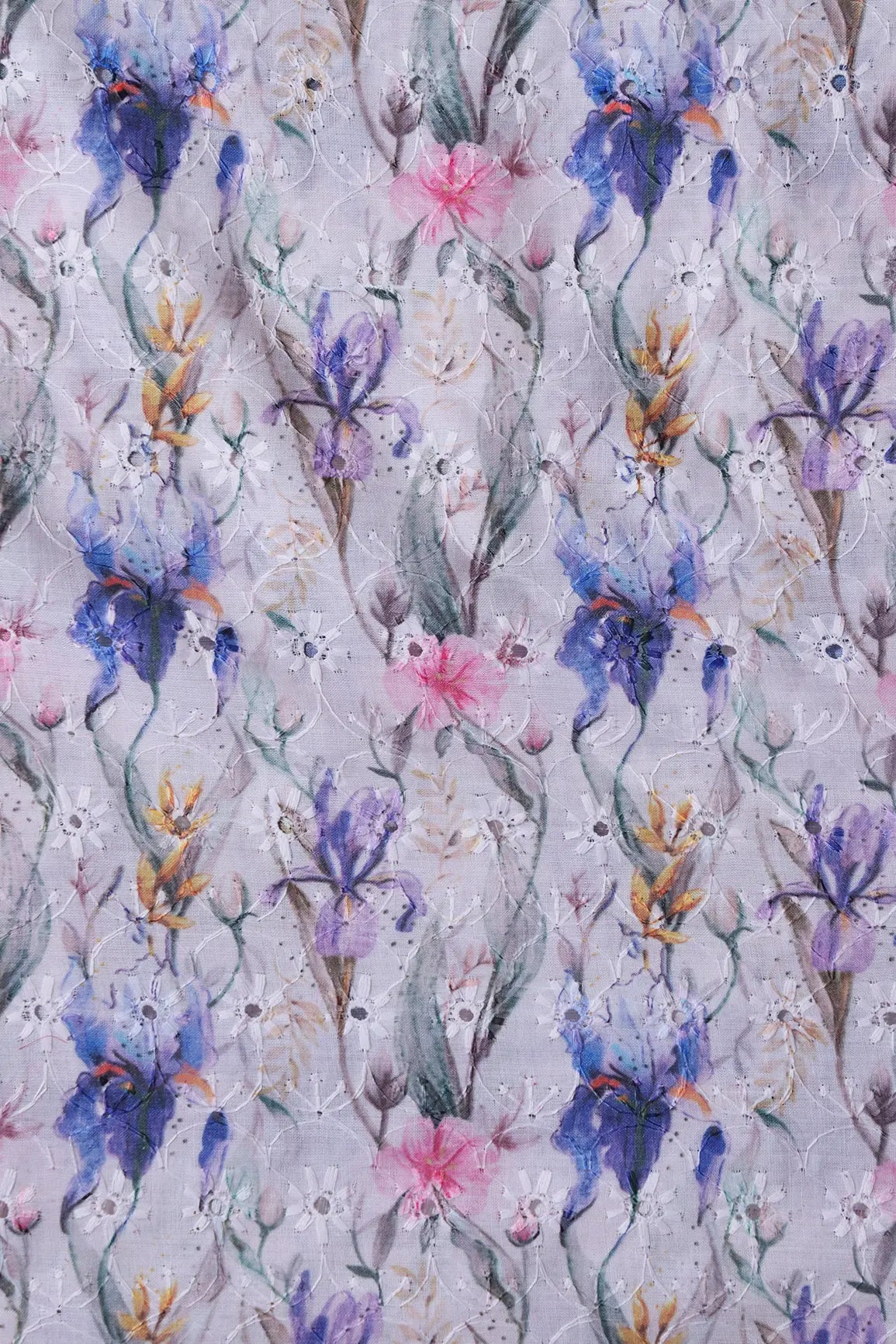 Floral Digital Print On Hakoba Cotton Embroidery Fabric