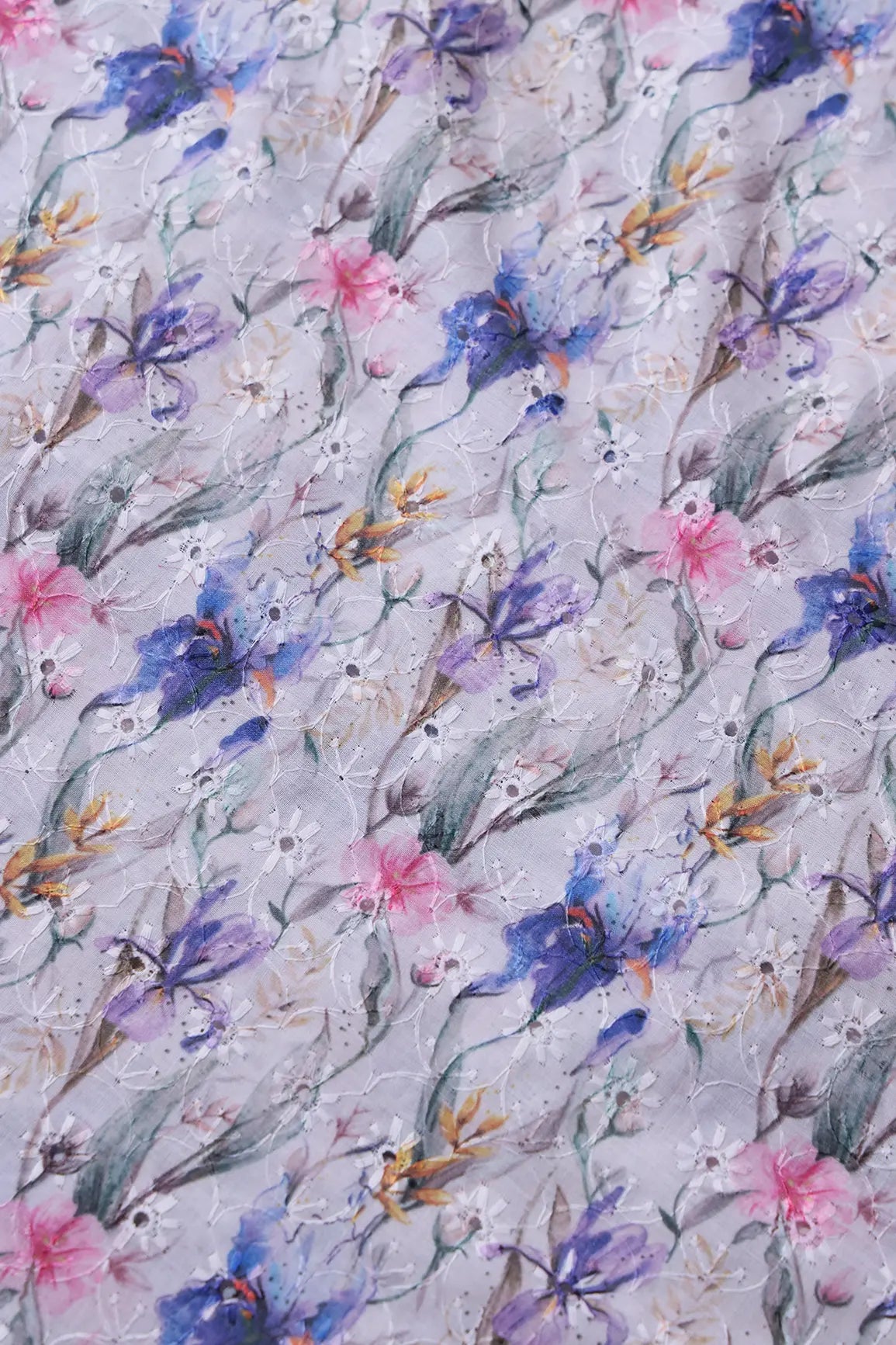 Floral Digital Print On Hakoba Cotton Embroidery Fabric