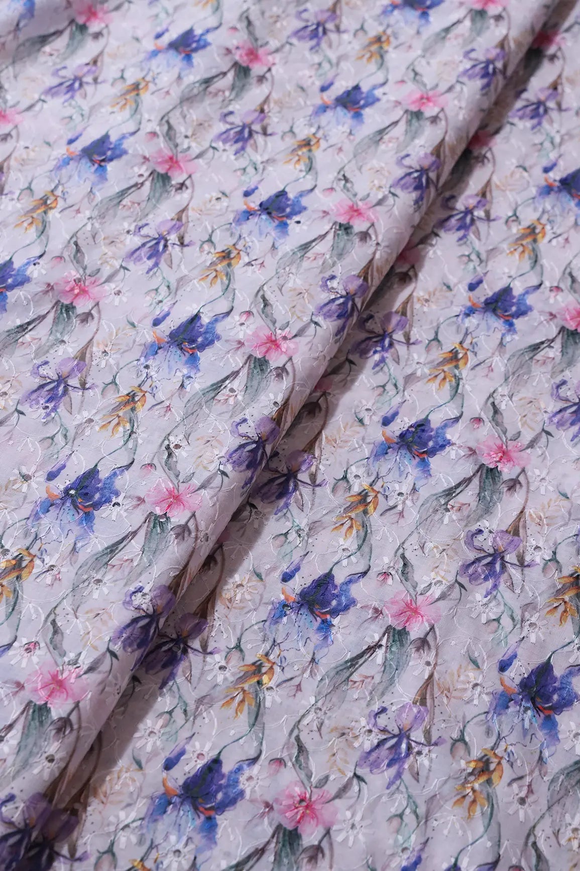 Floral Digital Print On Hakoba Cotton Embroidery Fabric