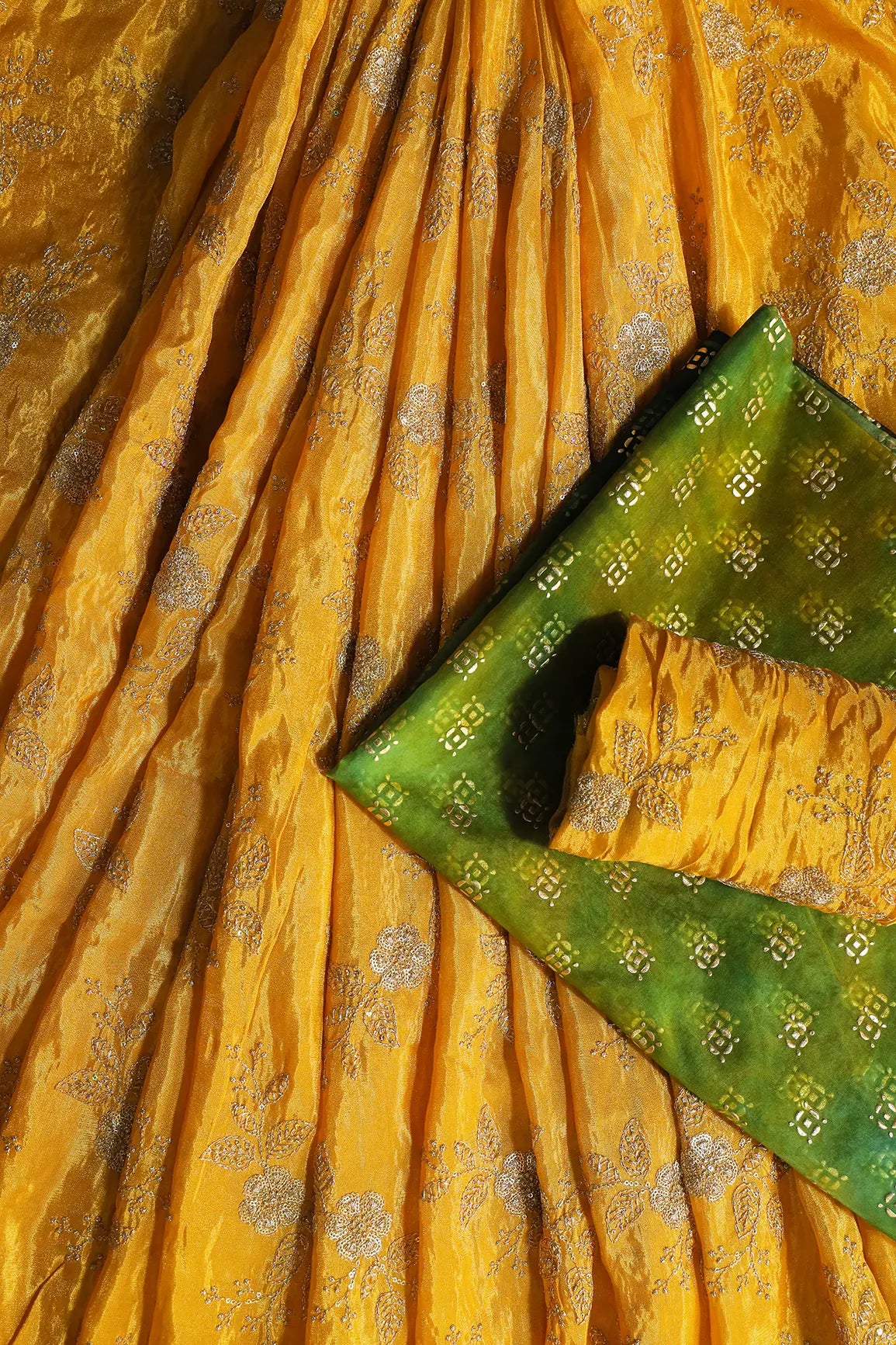 Yellow Zari Tissue Unstitched Lehenga Set Fabric (3 Piece)