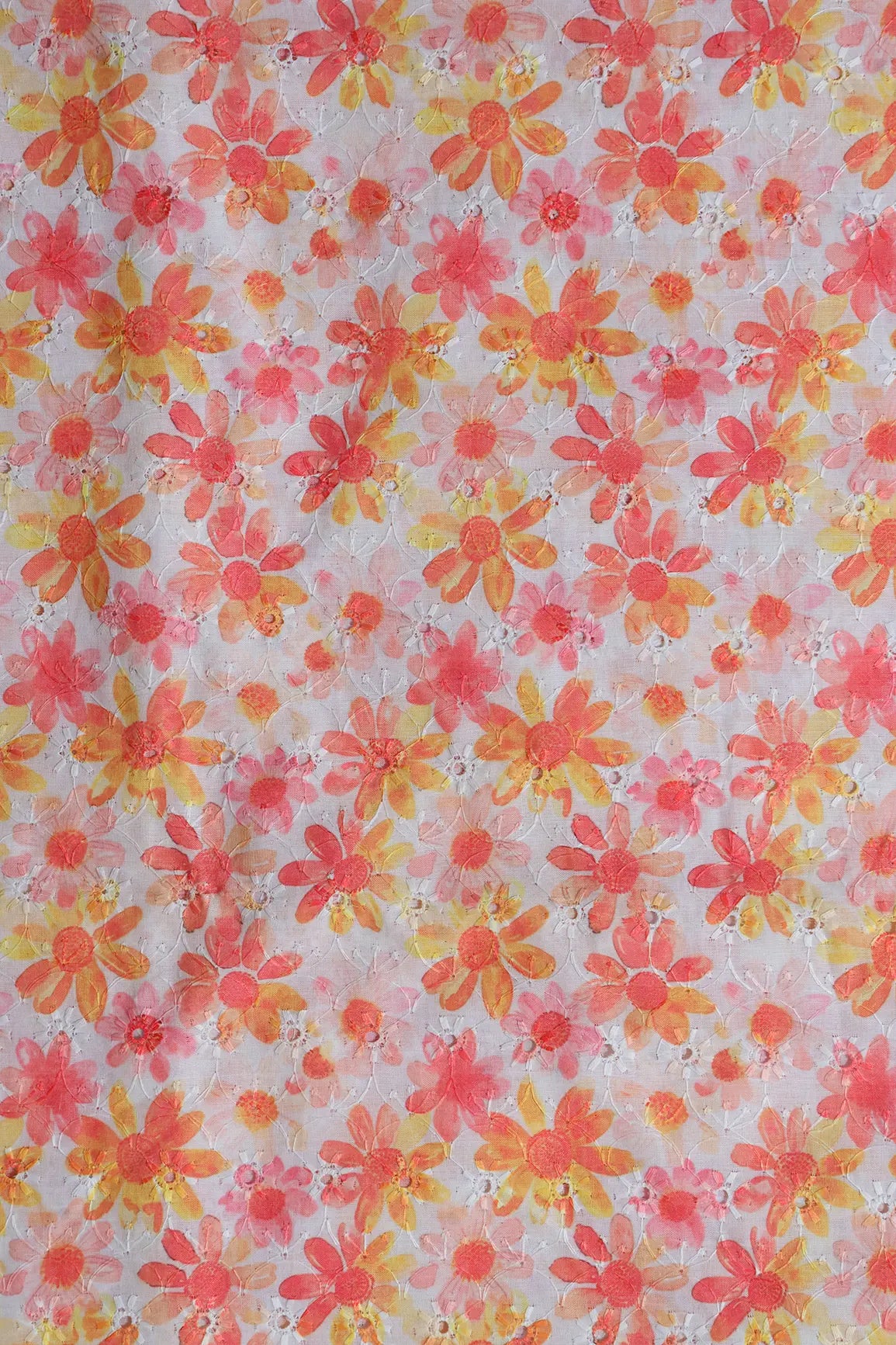 Floral Digital Print On Hakoba Cotton Embroidery Fabric