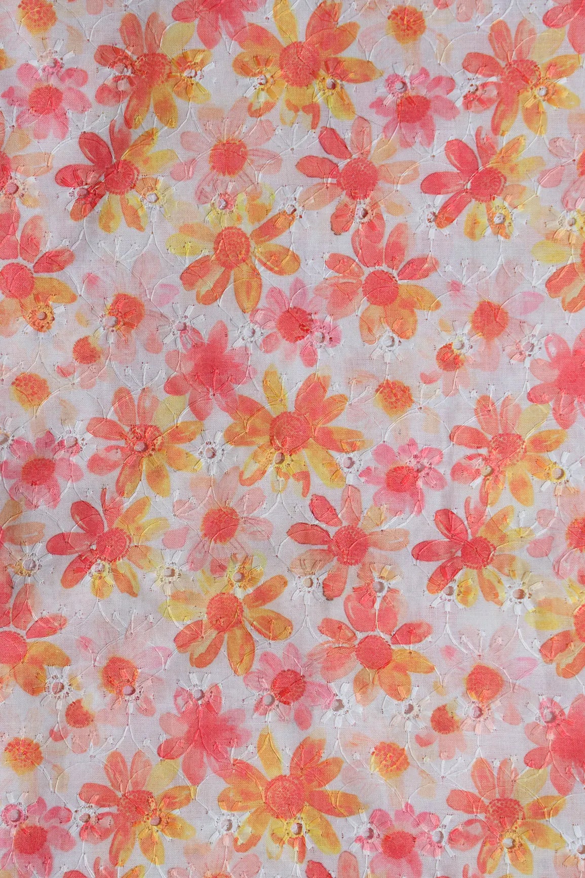 Floral Digital Print On Hakoba Cotton Embroidery Fabric