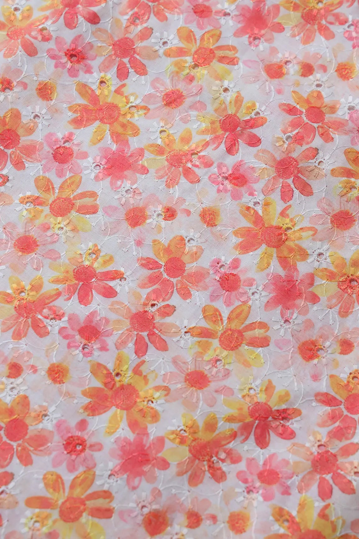 Floral Digital Print On Hakoba Cotton Embroidery Fabric