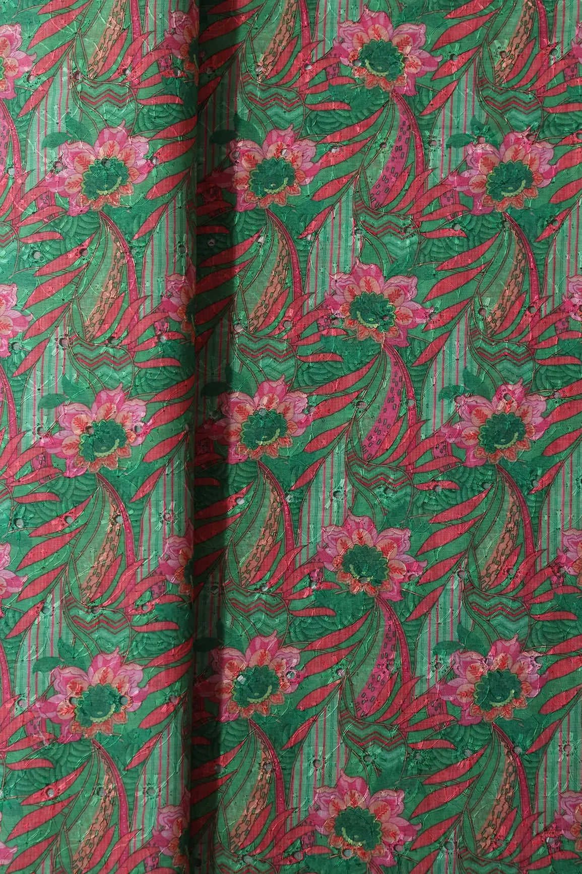 Floral Digital Print On Hakoba Cotton Embroidery Fabric