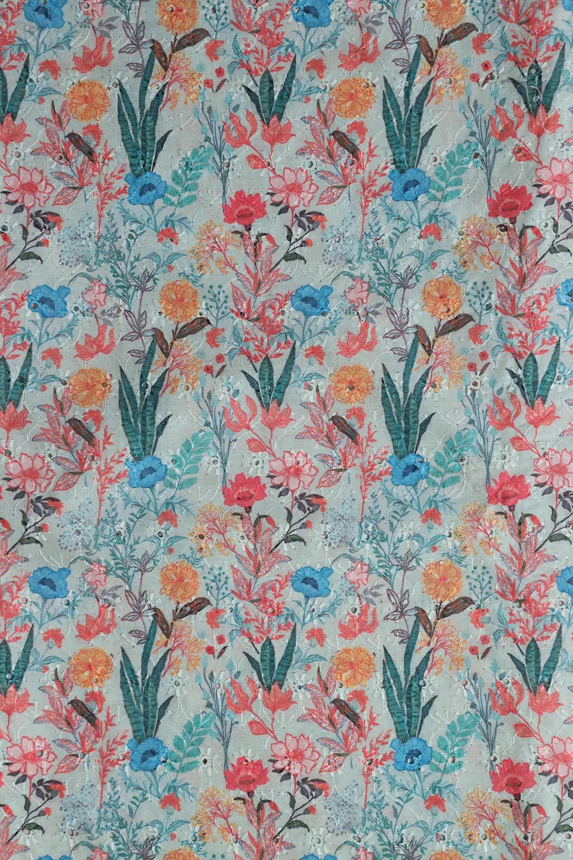 Floral Digital Print On Hakoba Cotton Embroidery Fabric