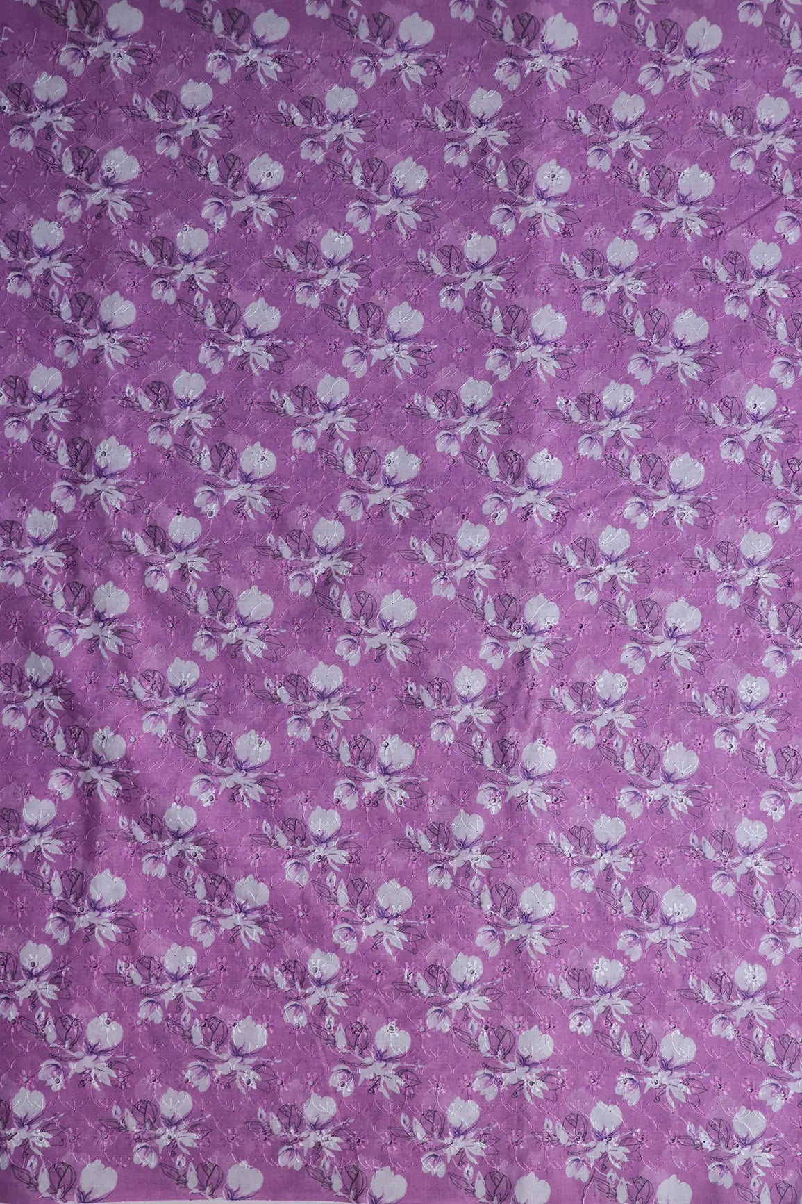 Floral Digital Print On Hakoba Cotton Embroidery Fabric