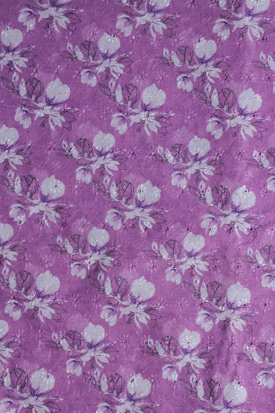 Floral Digital Print On Hakoba Cotton Embroidery Fabric