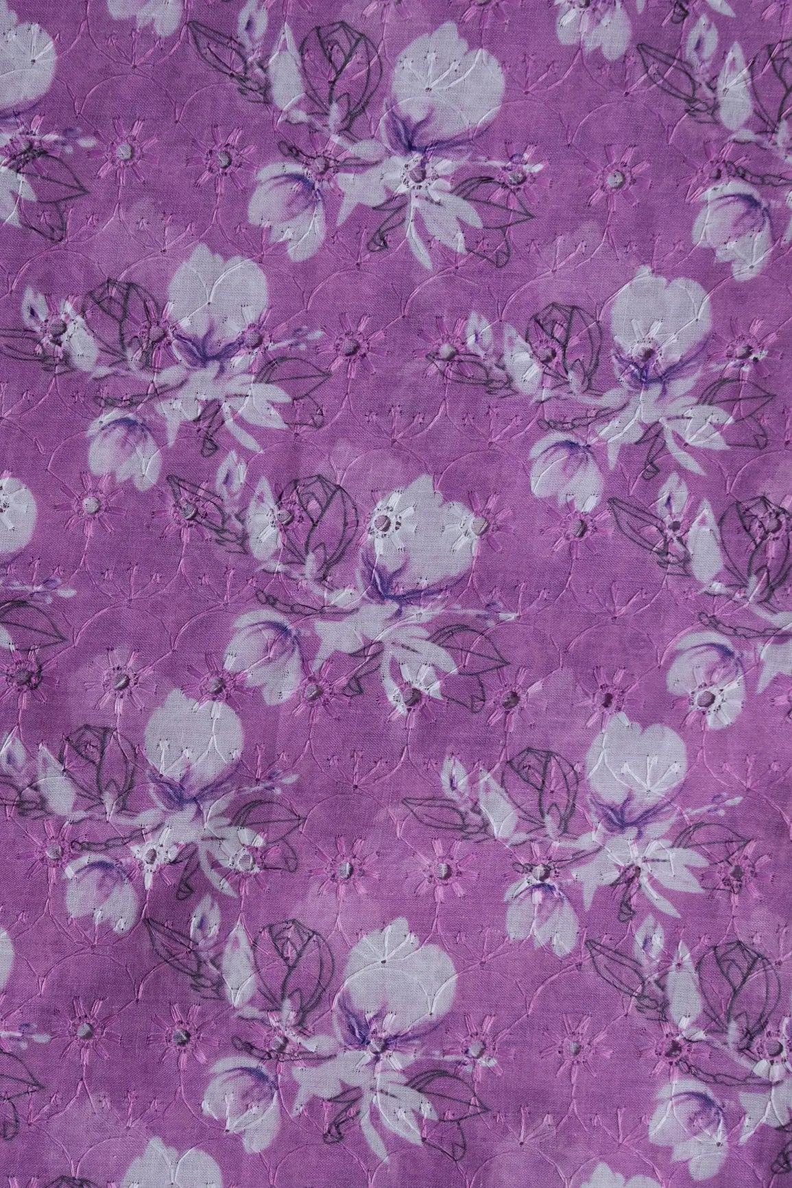 Floral Digital Print On Hakoba Cotton Embroidery Fabric