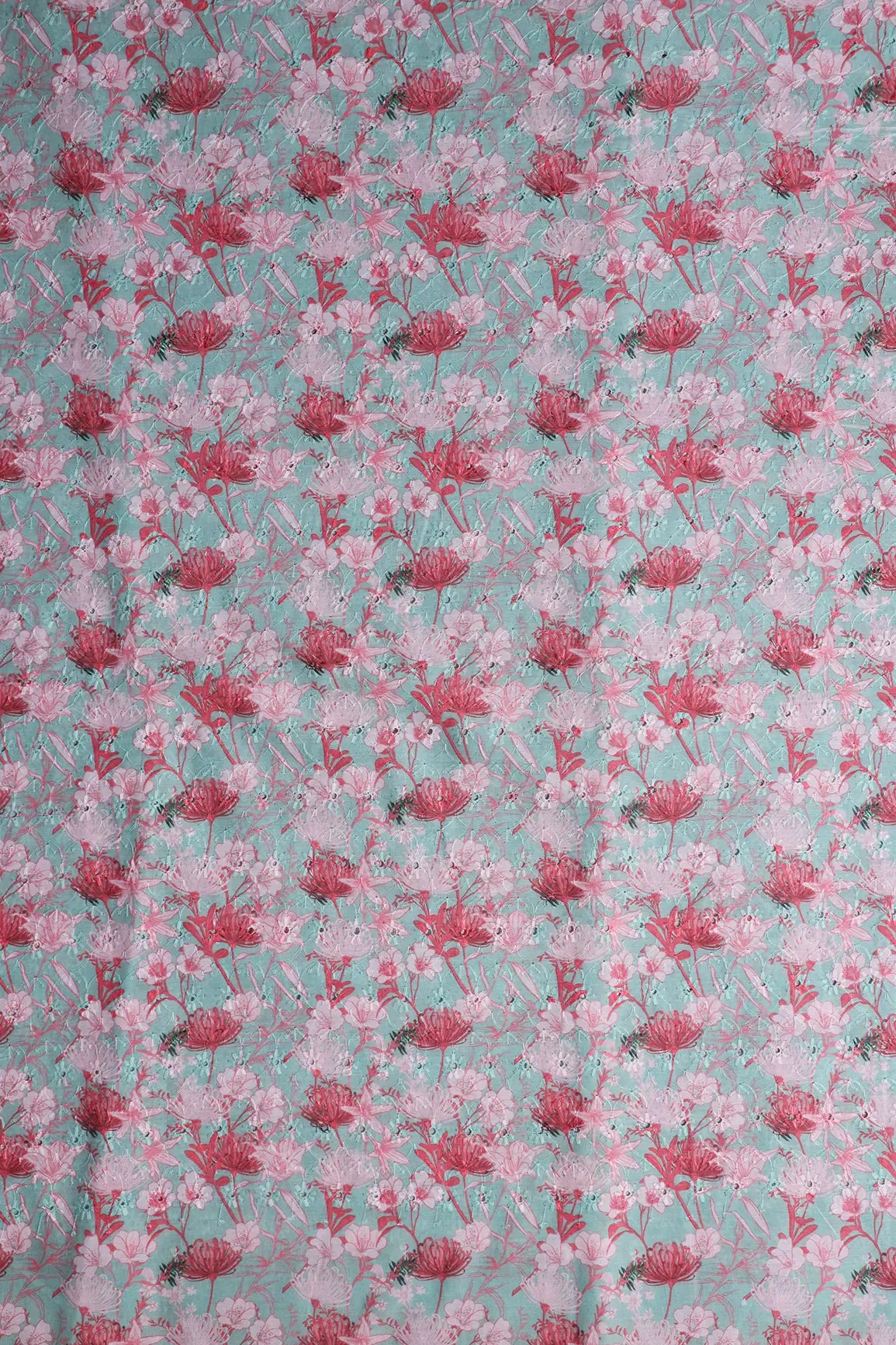 Floral Digital Print On Hakoba Cotton Embroidery Fabric