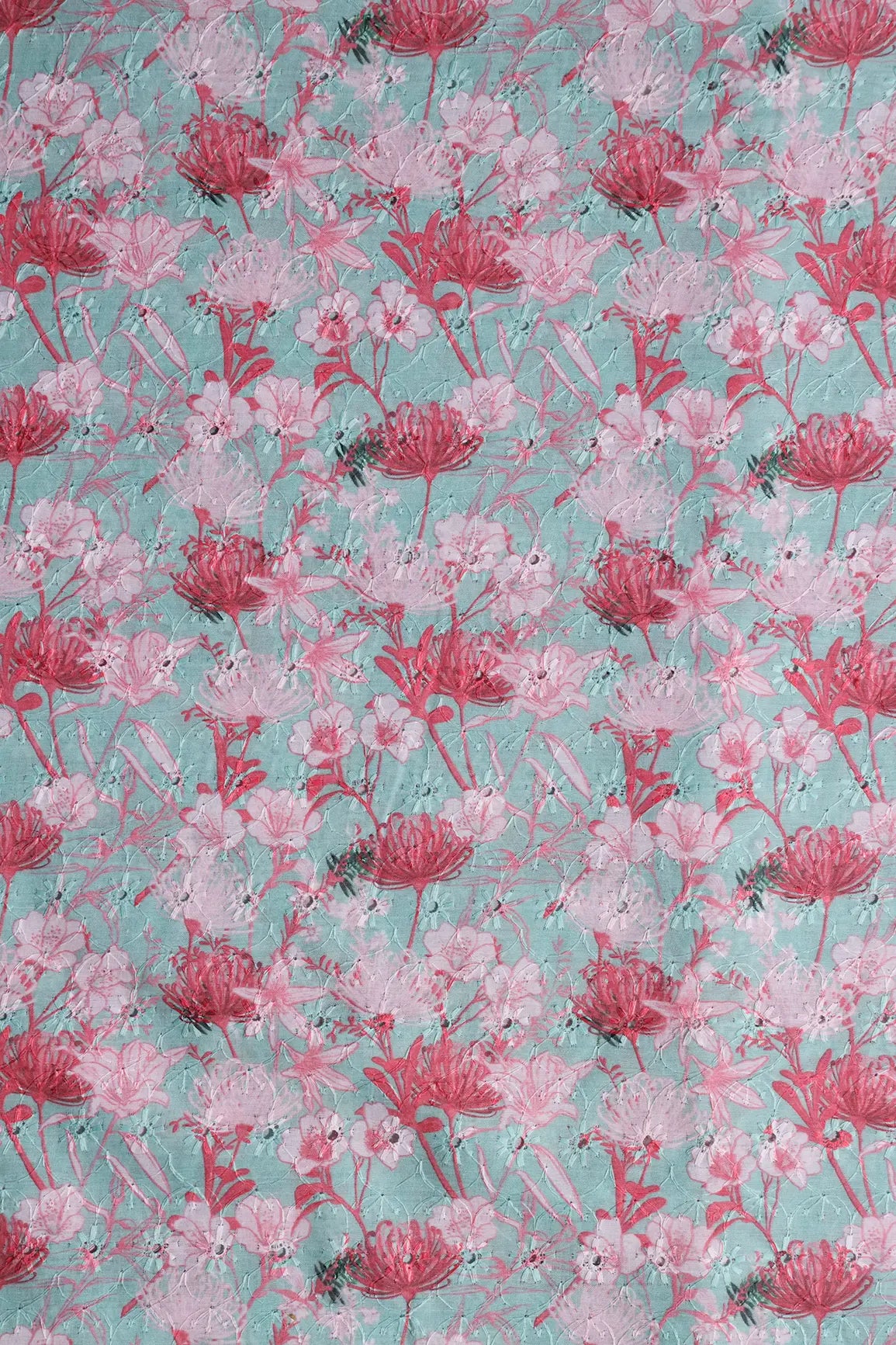 Floral Digital Print On Hakoba Cotton Embroidery Fabric