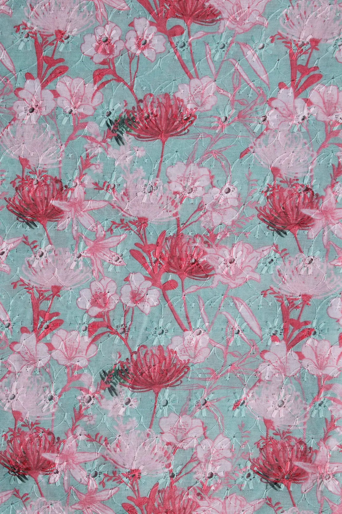 Floral Digital Print On Hakoba Cotton Embroidery Fabric