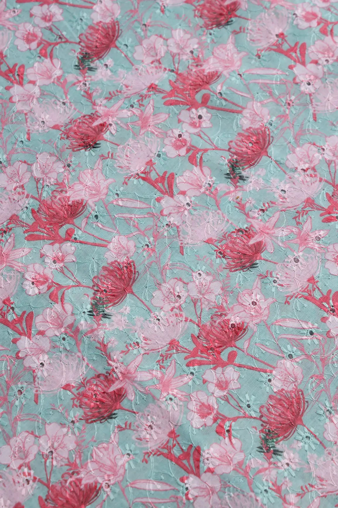 Floral Digital Print On Hakoba Cotton Embroidery Fabric