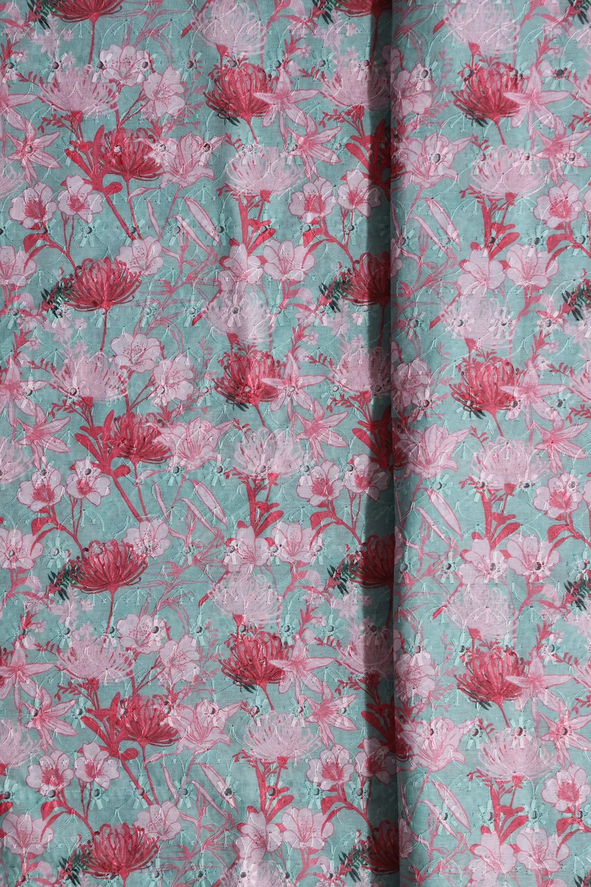 Floral Digital Print On Hakoba Cotton Embroidery Fabric