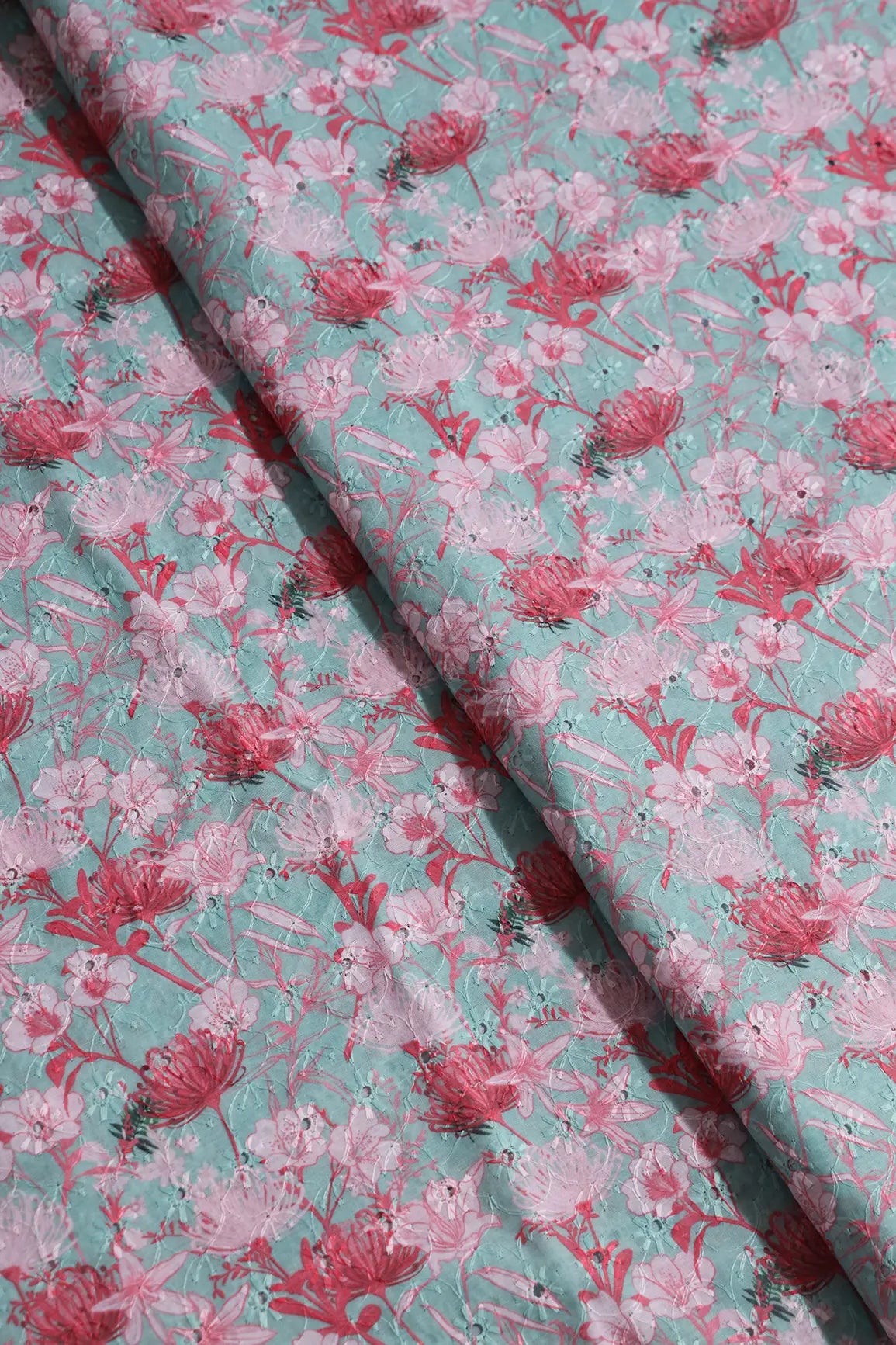 Floral Digital Print On Hakoba Cotton Embroidery Fabric