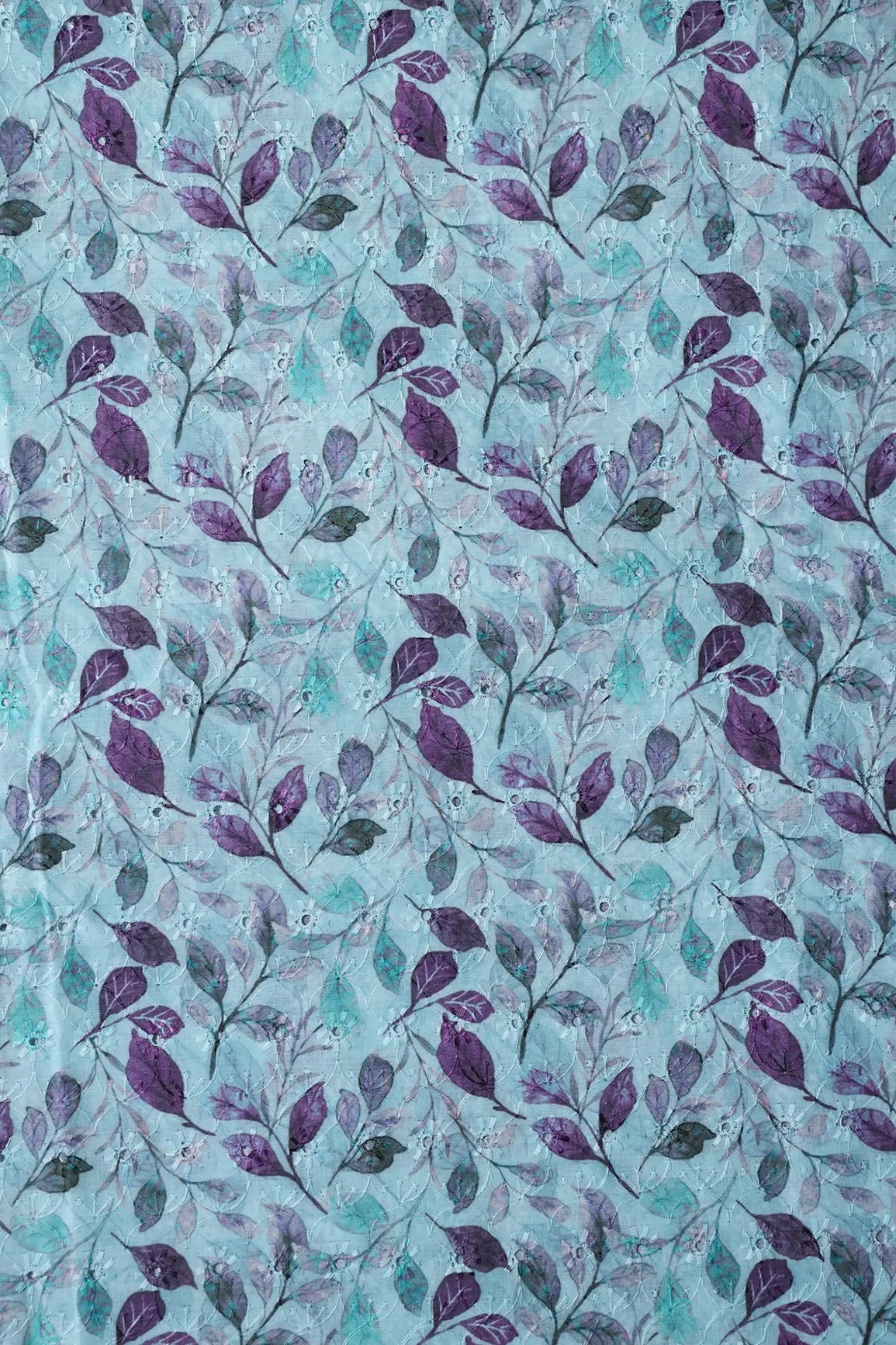 Leafy Digital Print On Hakoba Cotton Embroidery Fabric