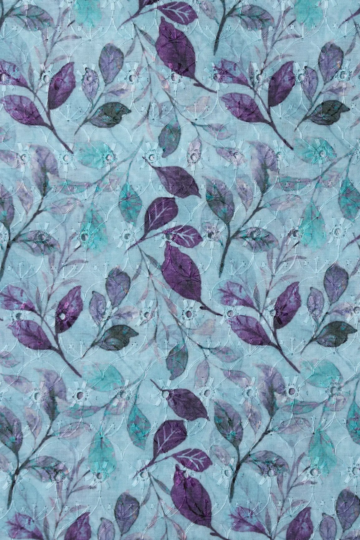 Leafy Digital Print On Hakoba Cotton Embroidery Fabric