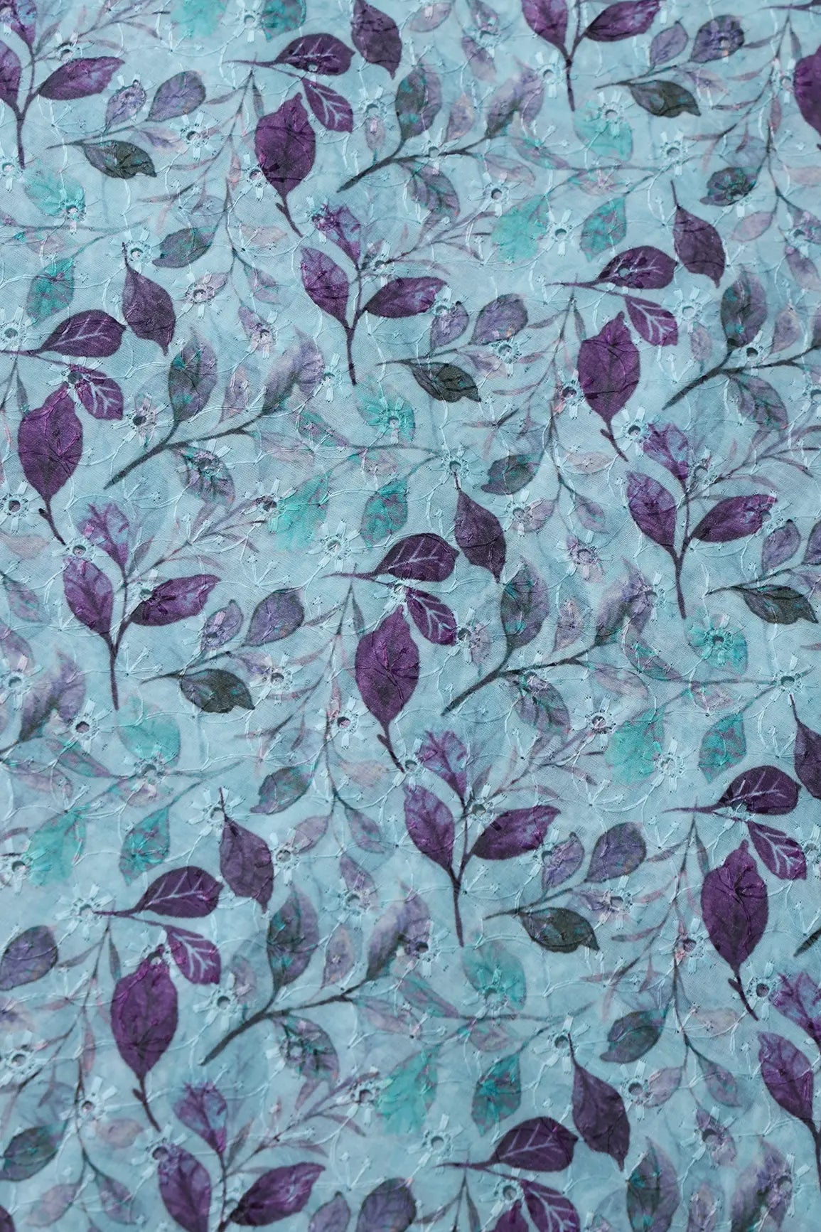 Leafy Digital Print On Hakoba Cotton Embroidery Fabric