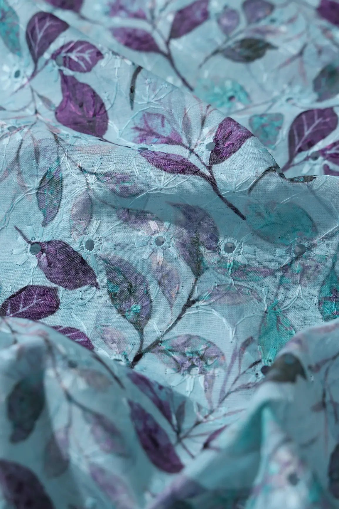 Leafy Digital Print On Hakoba Cotton Embroidery Fabric