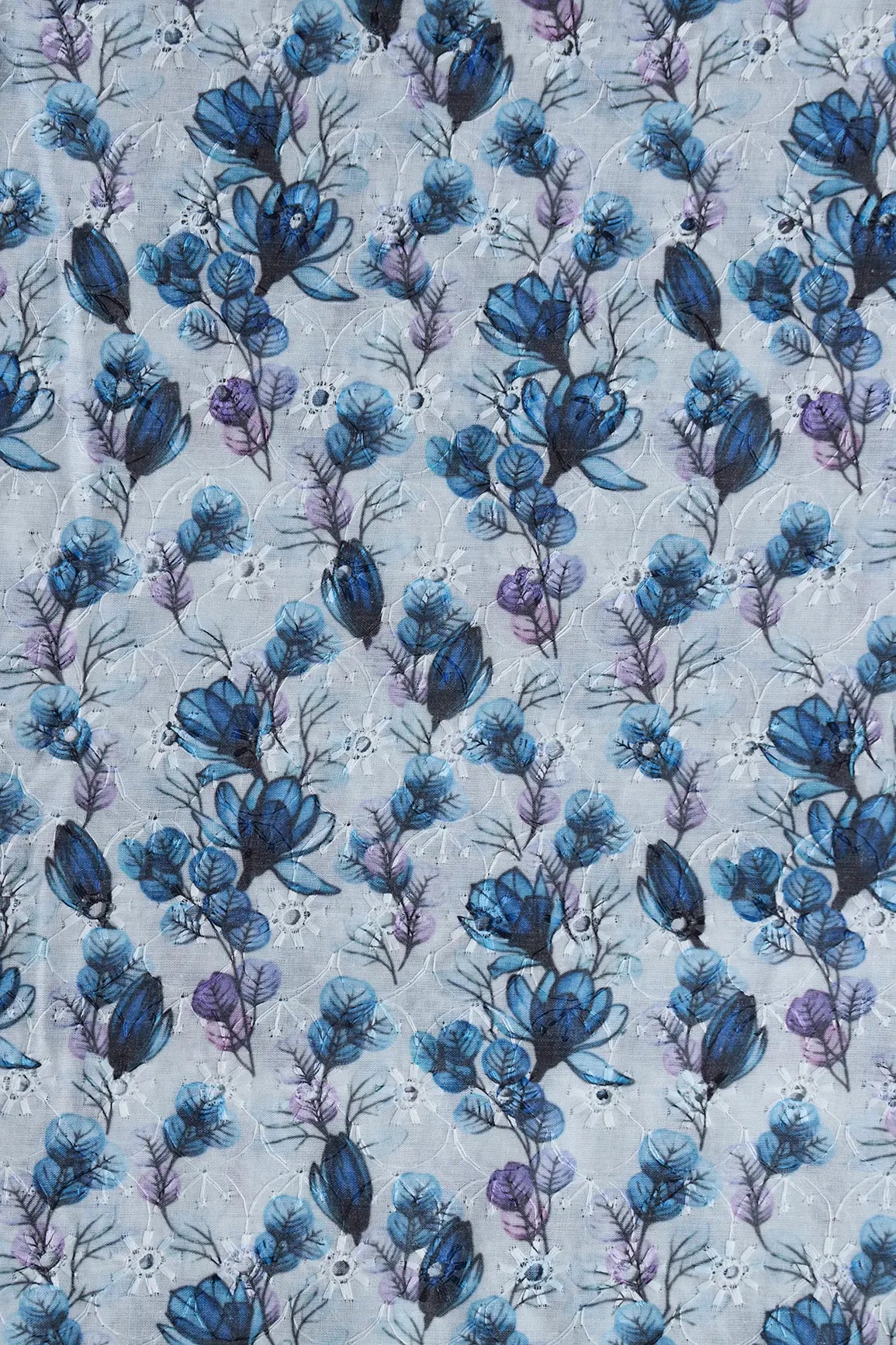 Floral Digital Print On Hakoba Cotton Embroidery Fabric