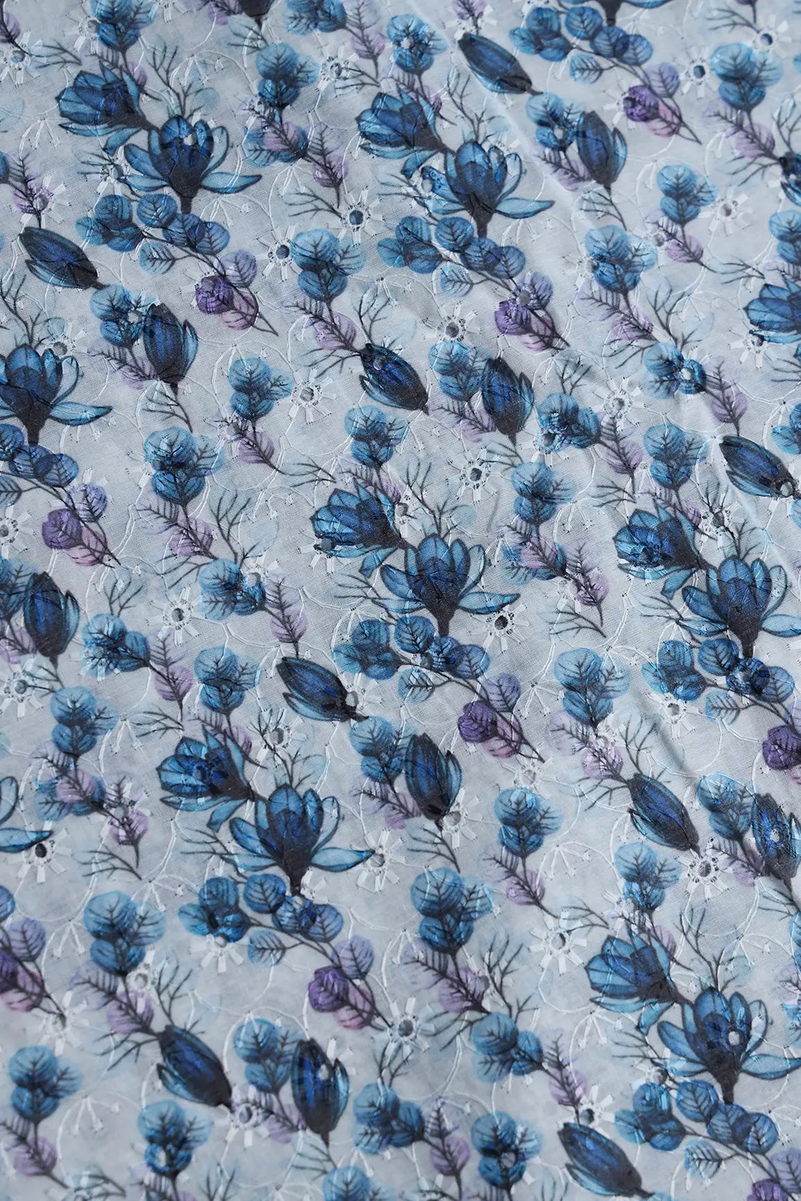 Floral Digital Print On Hakoba Cotton Embroidery Fabric