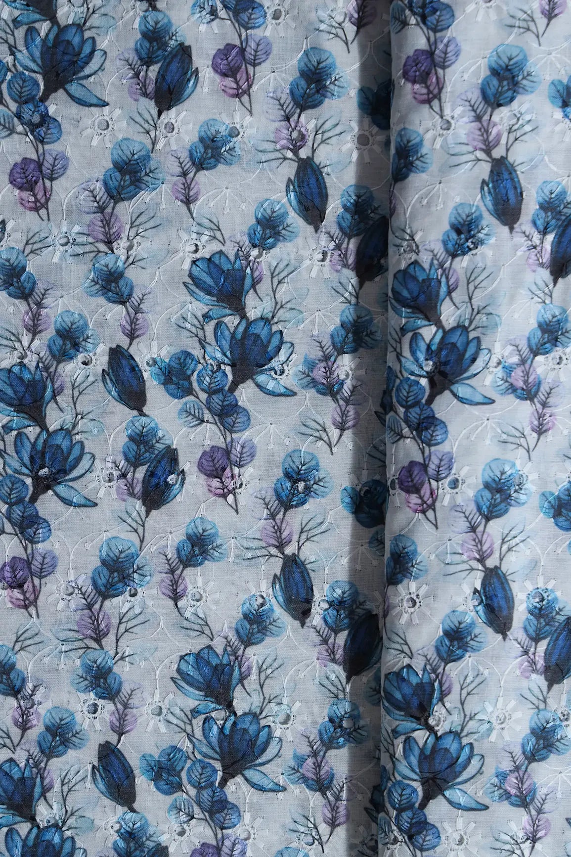 Floral Digital Print On Hakoba Cotton Embroidery Fabric