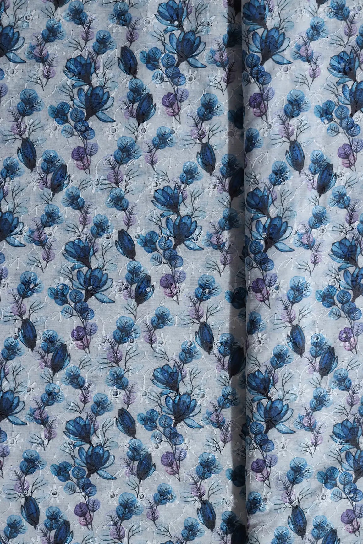 Floral Digital Print On Hakoba Cotton Embroidery Fabric