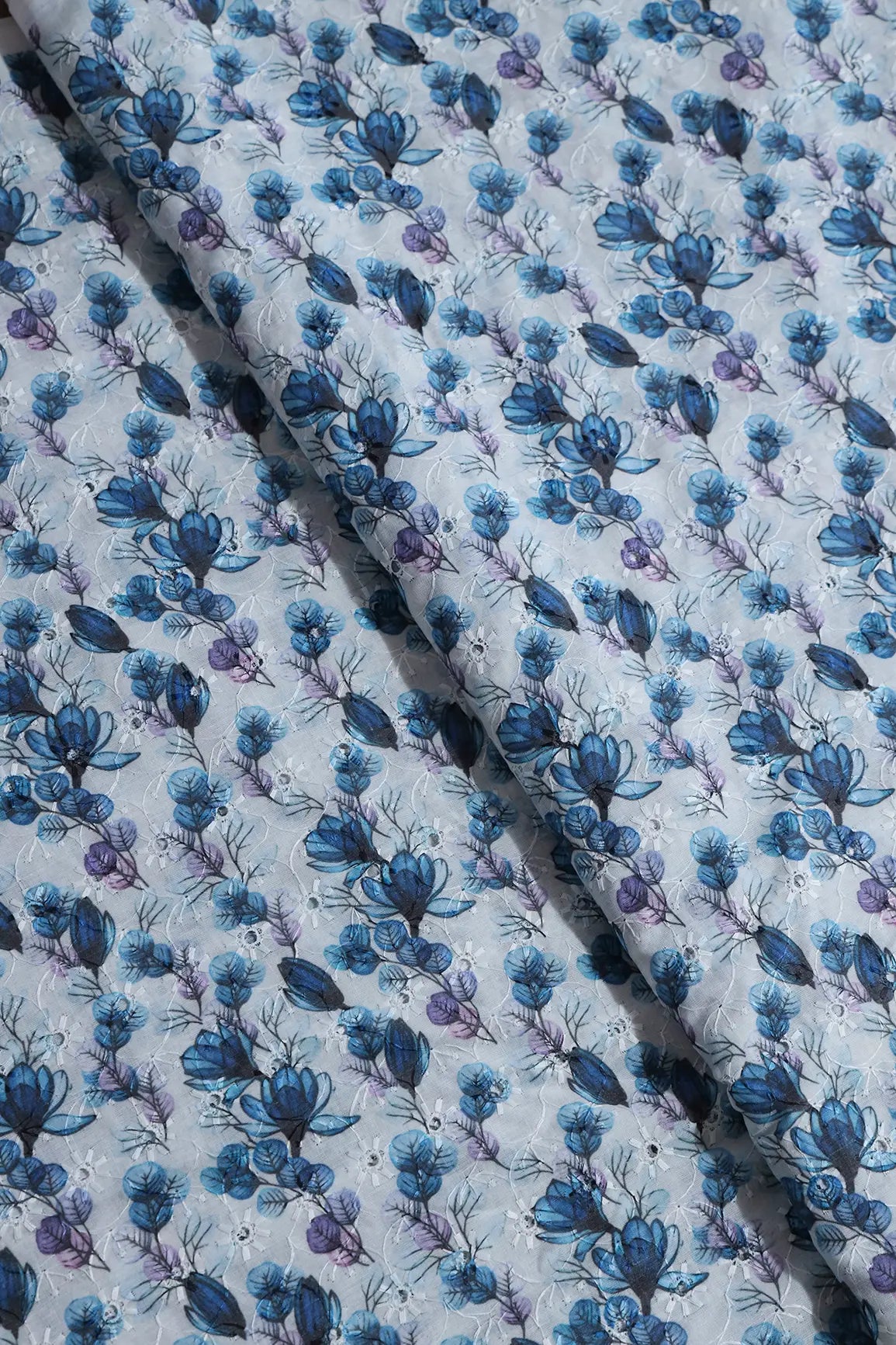 Floral Digital Print On Hakoba Cotton Embroidery Fabric