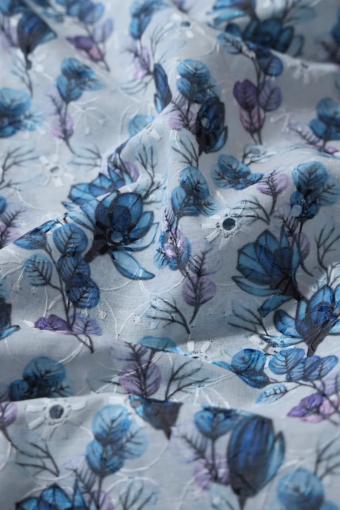 Floral Digital Print On Hakoba Cotton Embroidery Fabric