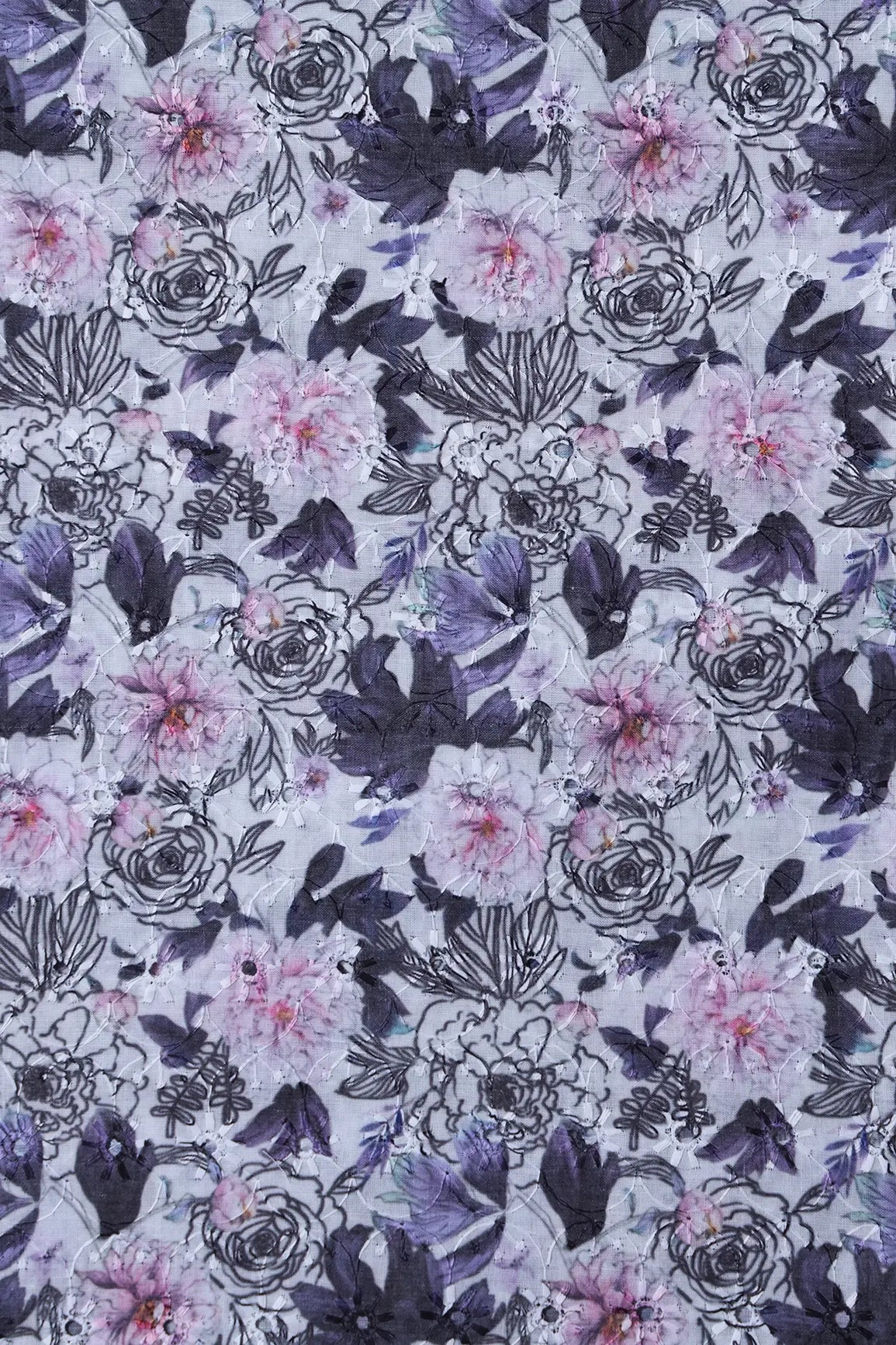 Floral Digital Print On Hakoba Cotton Embroidery Fabric