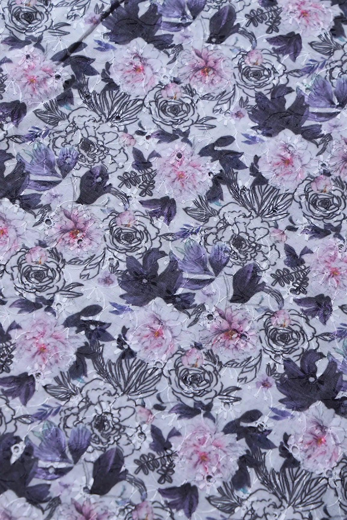 Floral Digital Print On Hakoba Cotton Embroidery Fabric