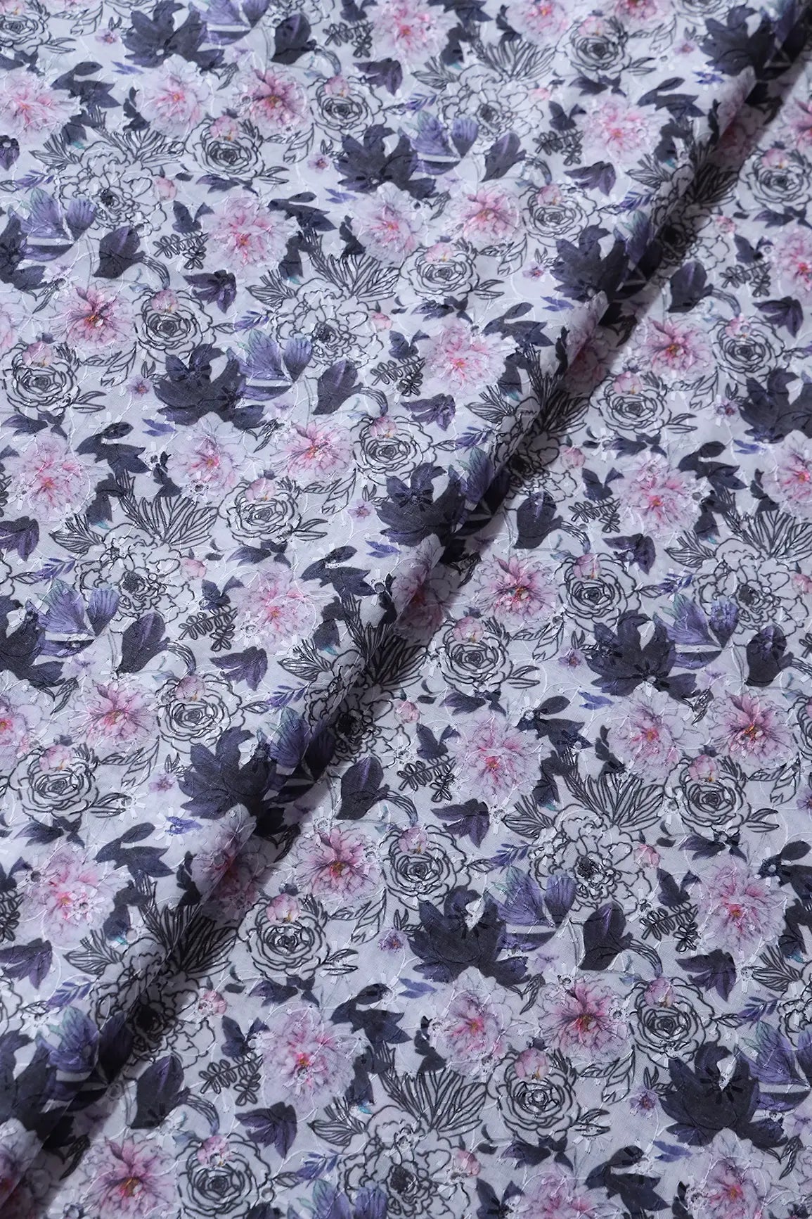 Floral Digital Print On Hakoba Cotton Embroidery Fabric