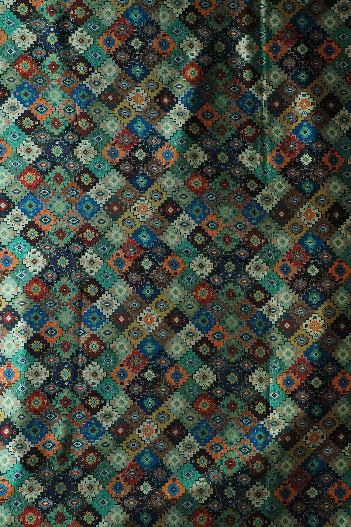 Multi Color Traditional Pattern Digital Print On Satin Fabric