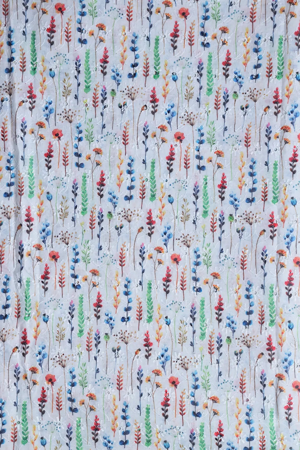 Floral Digital Print On Hakoba Cotton Embroidery Fabric