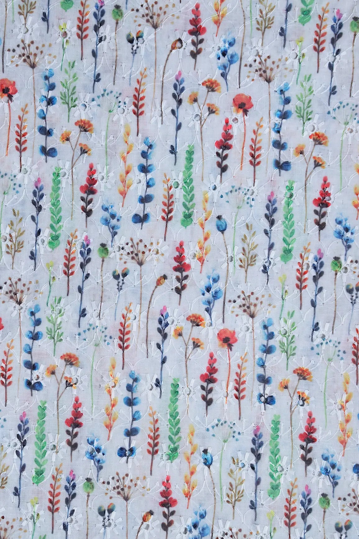 Floral Digital Print On Hakoba Cotton Embroidery Fabric