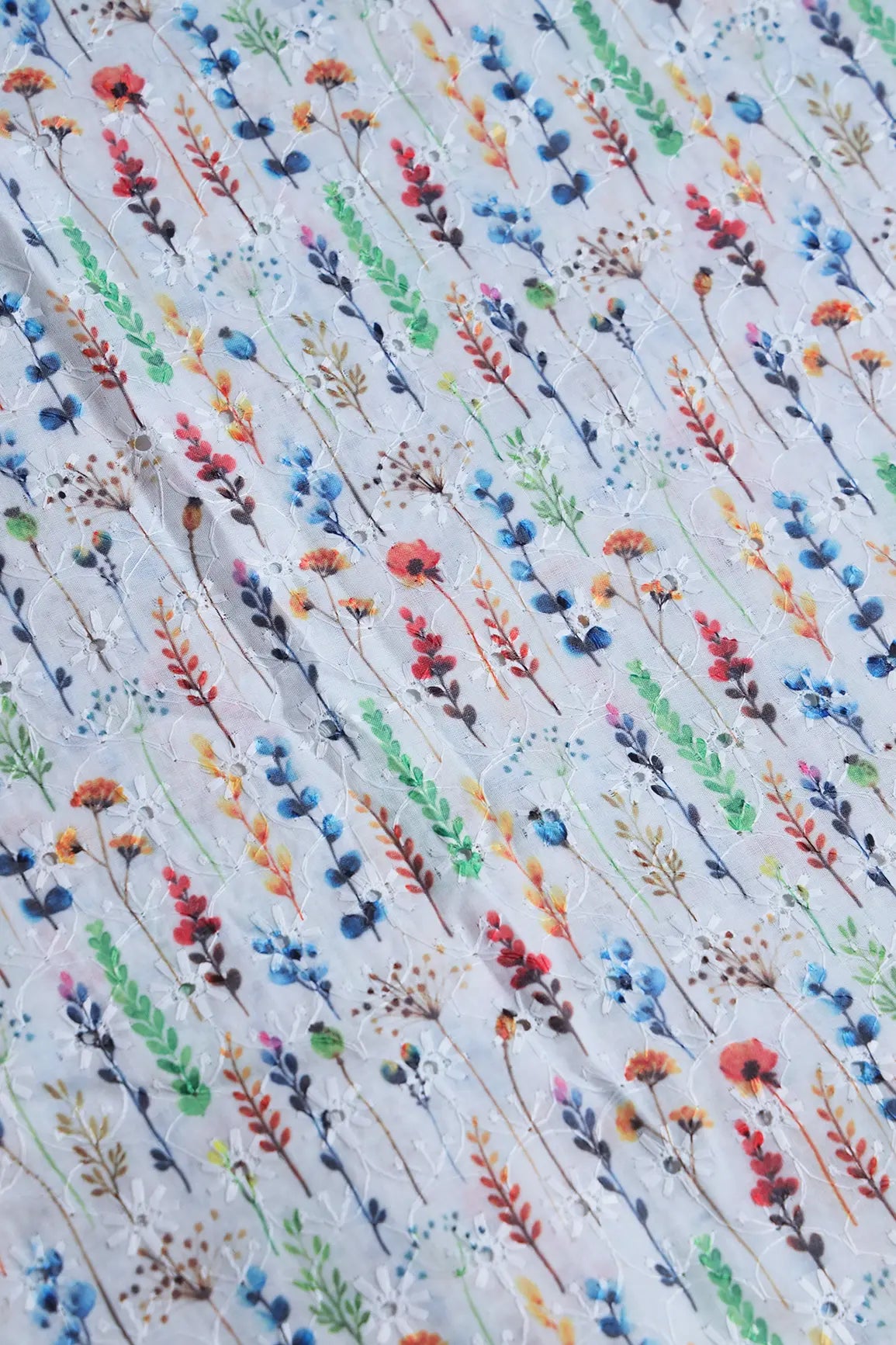 Floral Digital Print On Hakoba Cotton Embroidery Fabric