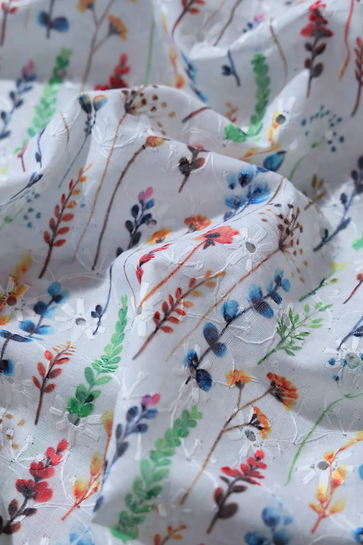 Floral Digital Print On Hakoba Cotton Embroidery Fabric