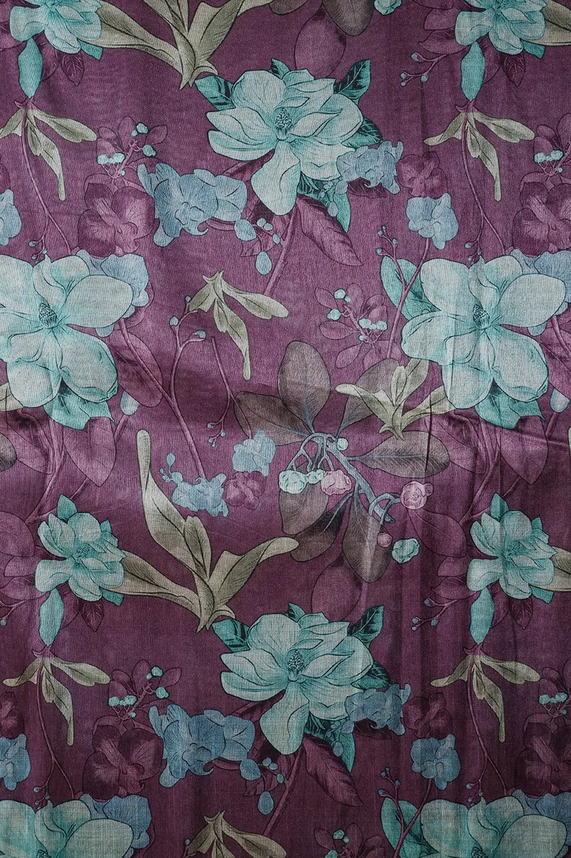 Purple And Multi Color Floral Pattern Digital Print On Mulberry Silk Fabric