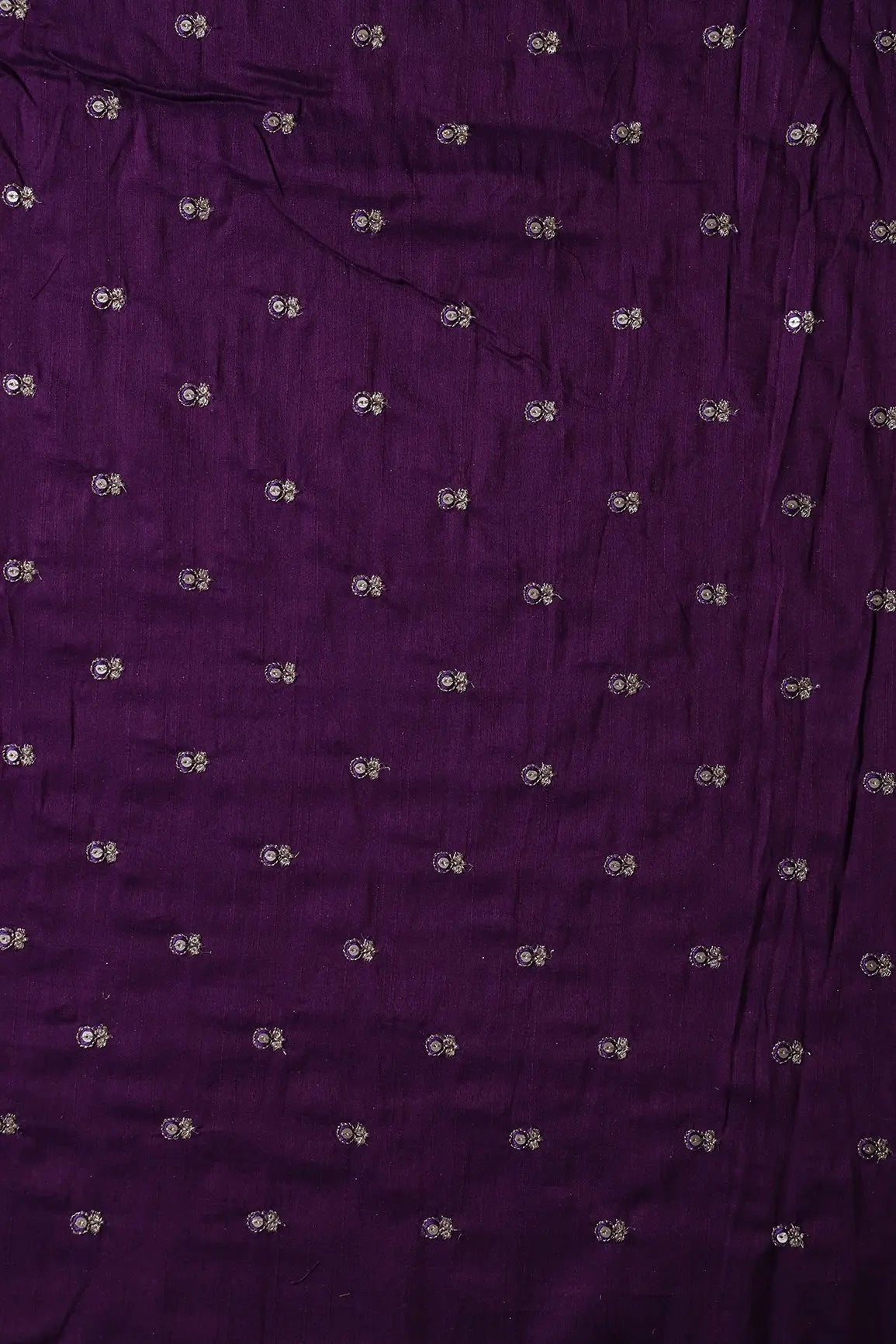 Purple Thread With Gold Sequins Small Floral Booti Embroidery On Purple Raw Silk Fabric