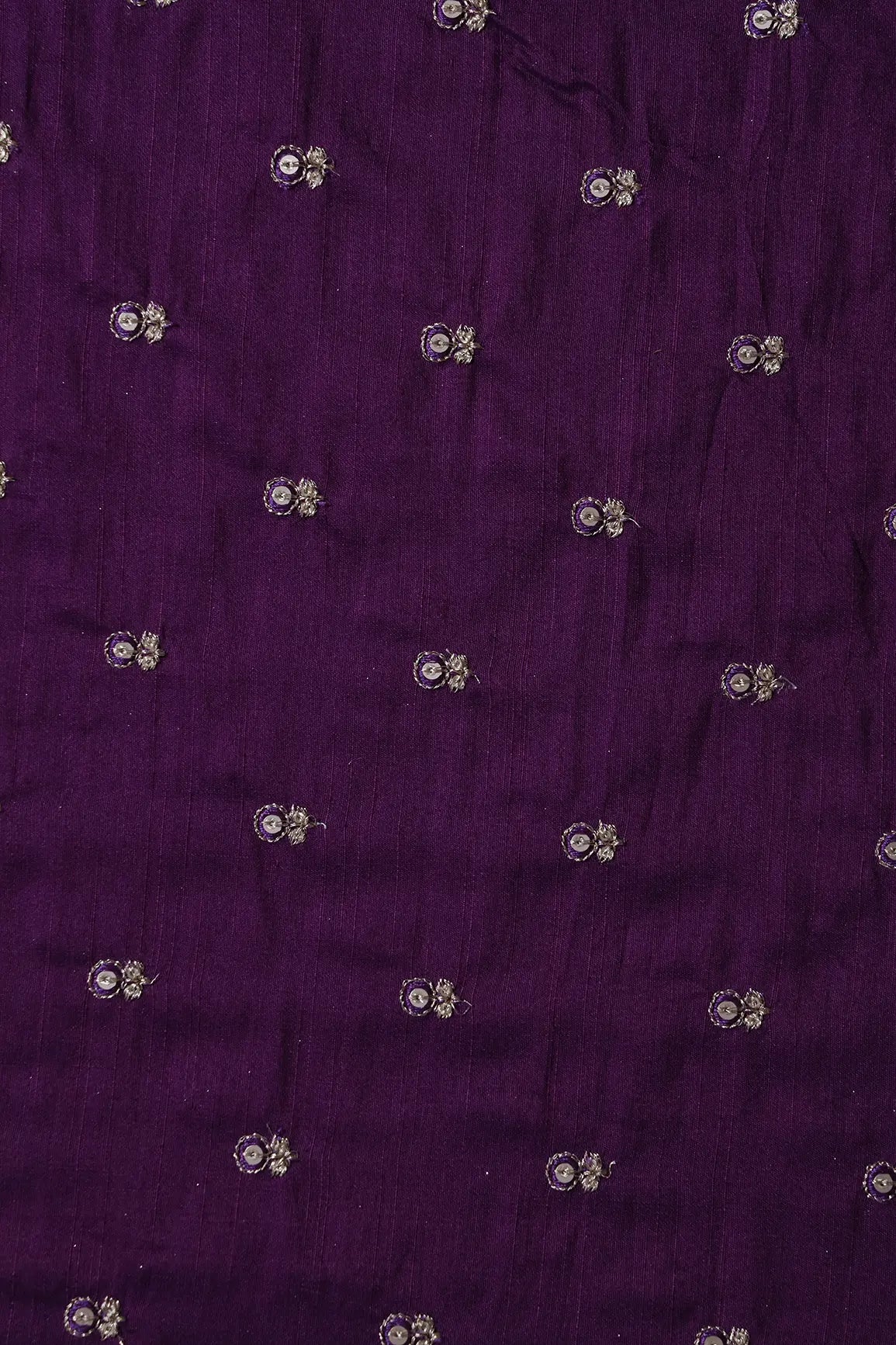 Purple Thread With Gold Sequins Small Floral Booti Embroidery On Purple Raw Silk Fabric