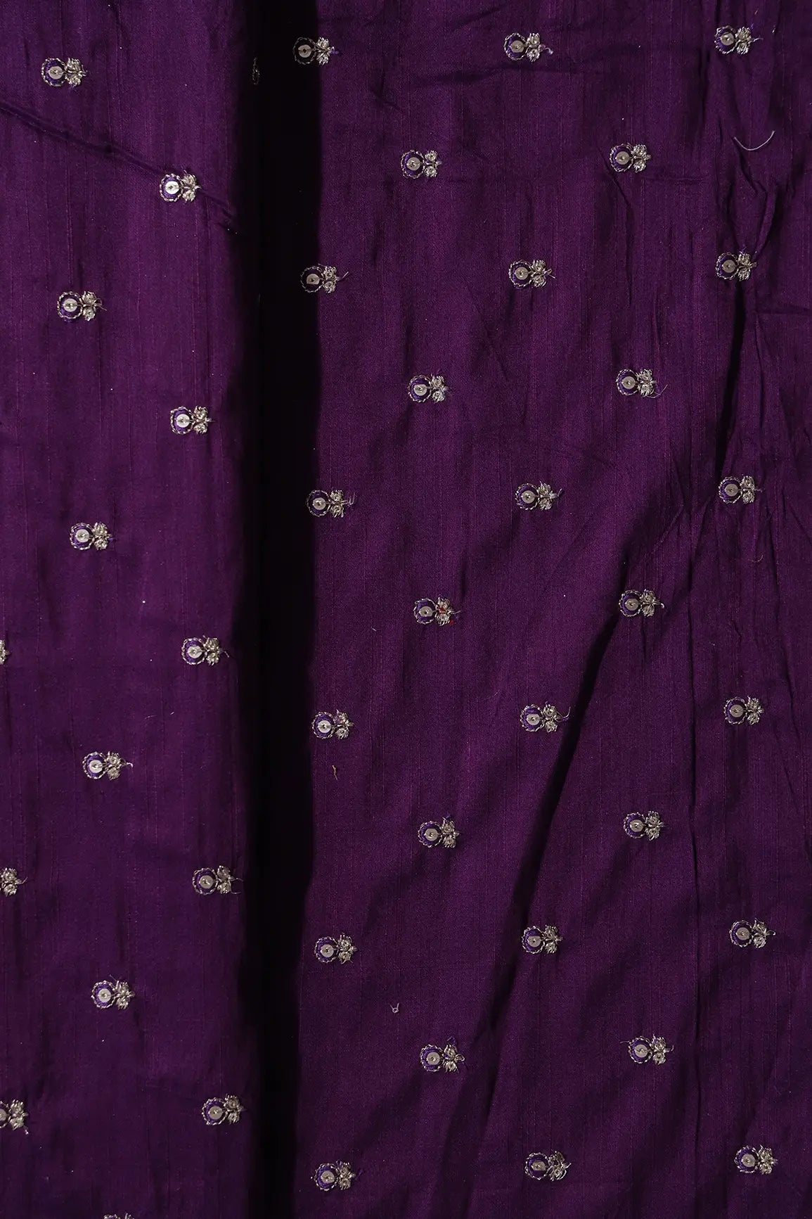 Purple Thread With Gold Sequins Small Floral Booti Embroidery On Purple Raw Silk Fabric