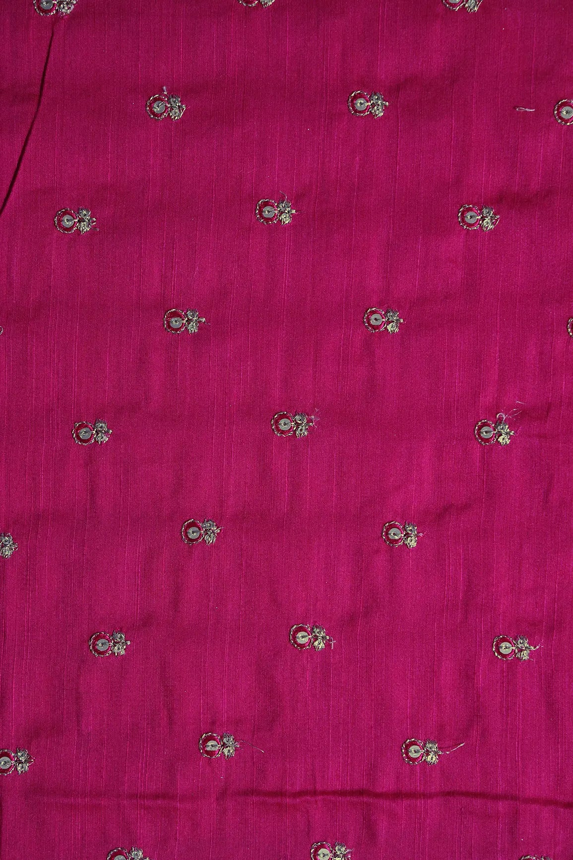 Rani Thread With Gold Sequins Small Floral Booti Embroidery On Rani Raw Silk Fabric