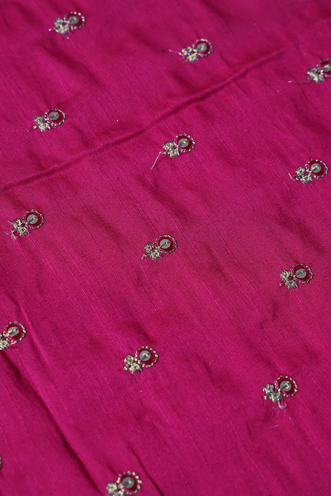 Rani Thread With Gold Sequins Small Floral Booti Embroidery On Rani Raw Silk Fabric