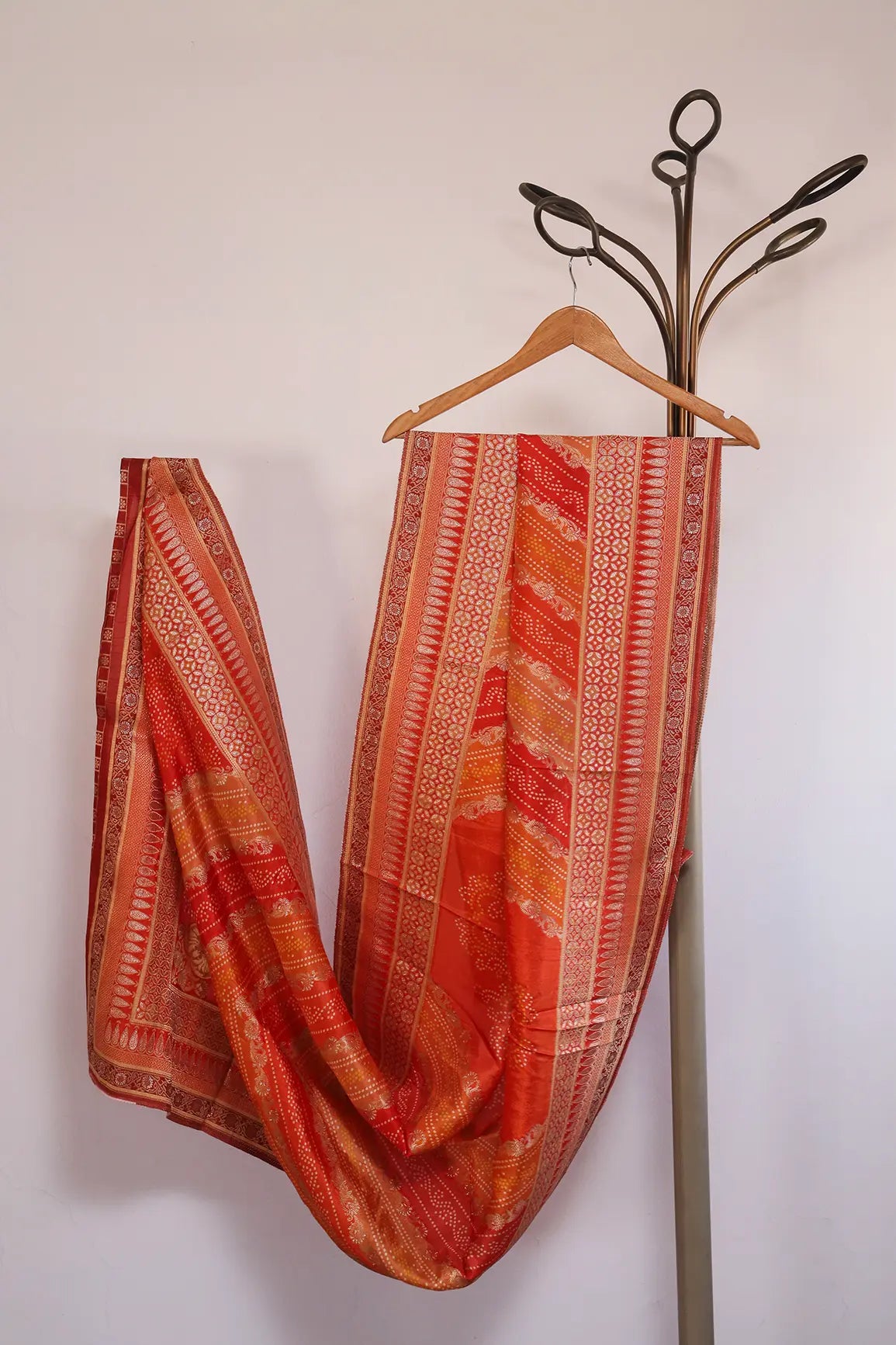 Orange Pure Viscose Dola Silk Jacquard Print Dupatta