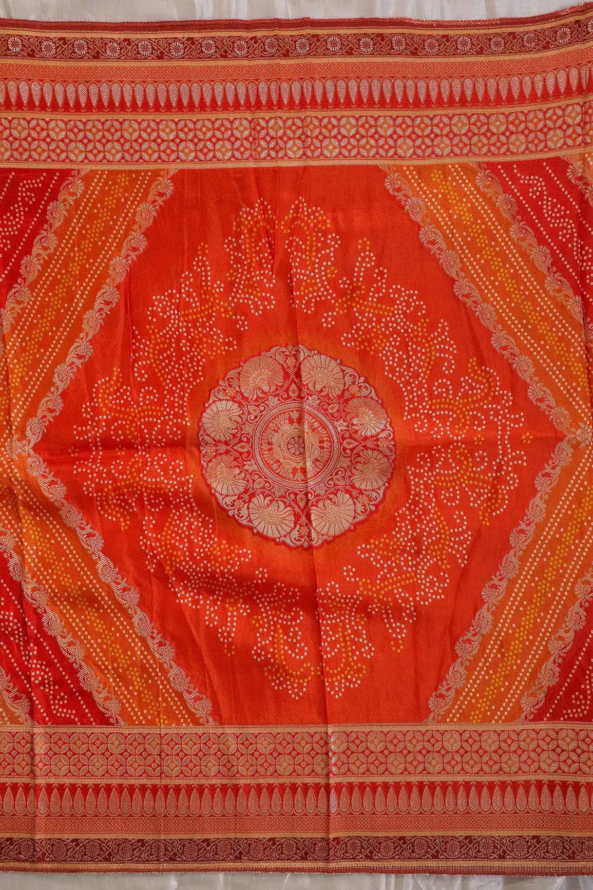 Orange Pure Viscose Dola Silk Jacquard Print Dupatta