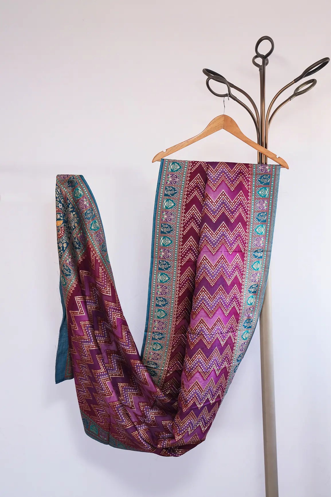 Purple Pure Viscose Dola Silk Jacquard Print Dupatta