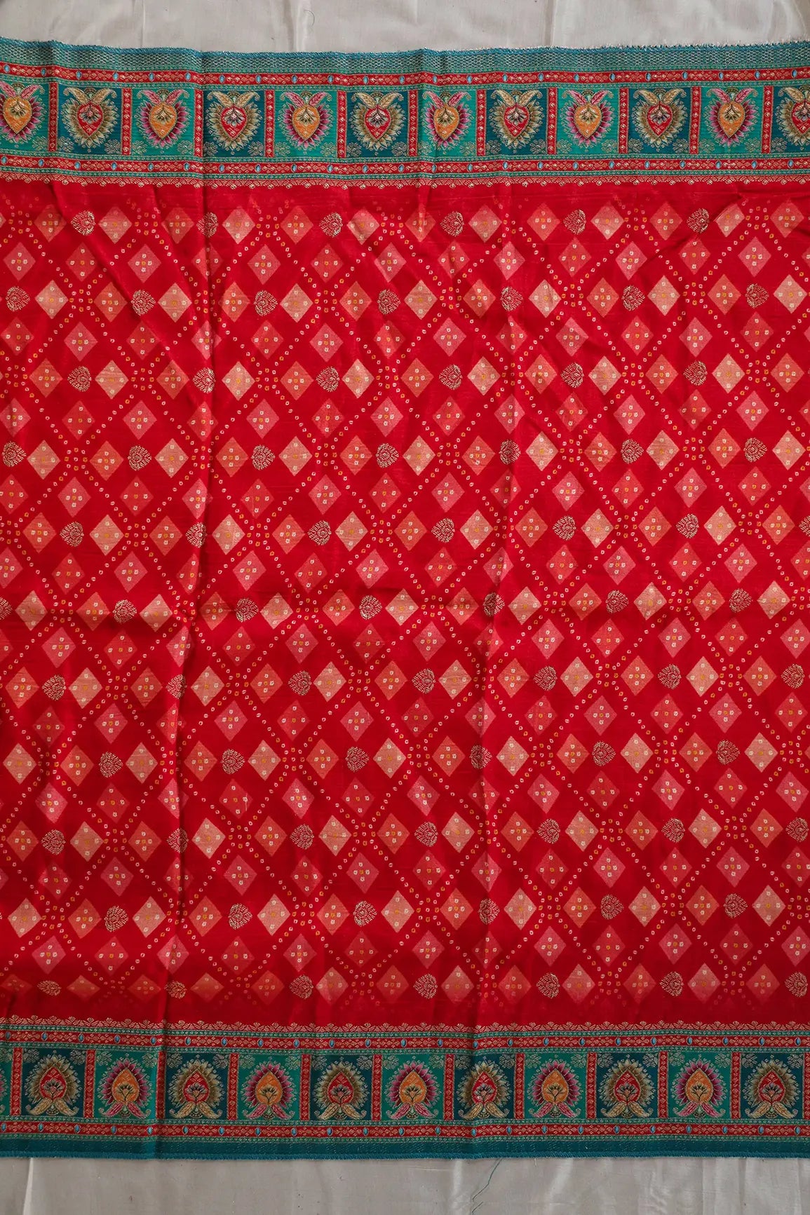 Red Pure Viscose Dola Silk Jacquard Print Dupatta